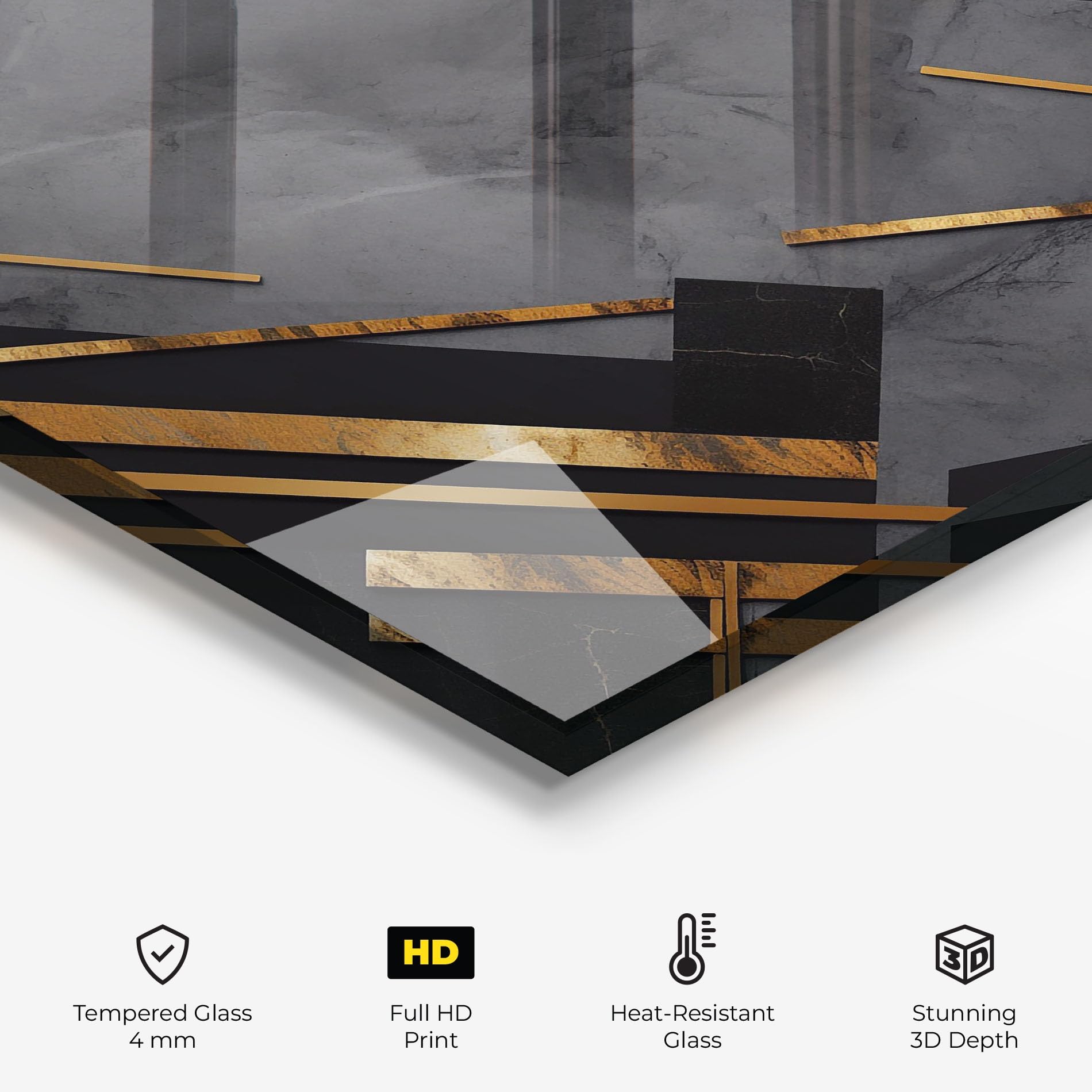 ARTHUB® Crédence de Cuisine en Verre 60x120 cm, Grey Painting with Gold Lines | Protection Contre Les éclaboussures, Revêtement Mural en Carreaux, Plaque en Verre, Verre trempé, Abstrait