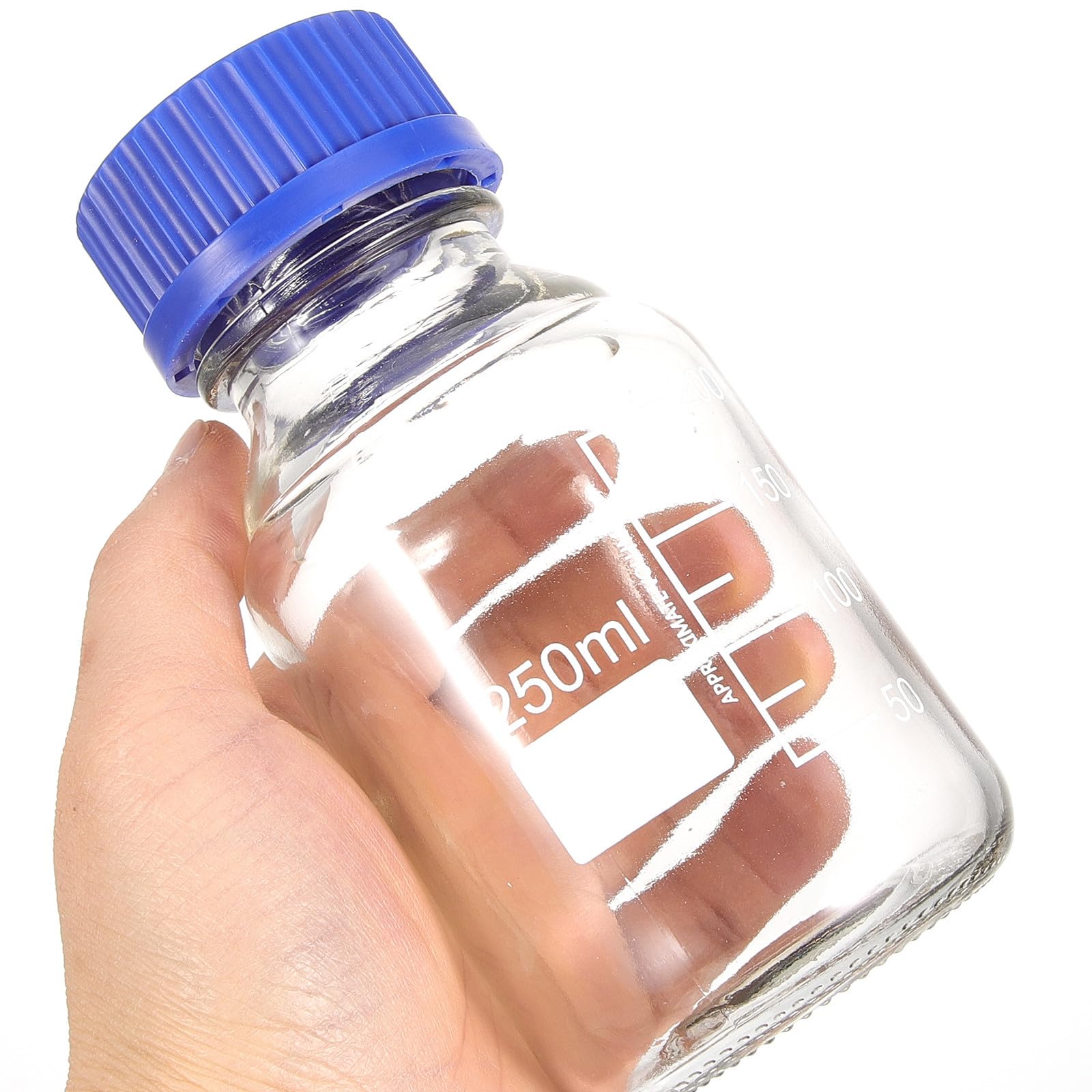 4 Pezzi Bottiglie per Reagenti in Vetro con Tappo a Vite Blu 250ml Bottiglie Graduate Lavabili per Laboratori Chimici e Istituti Scientifici
