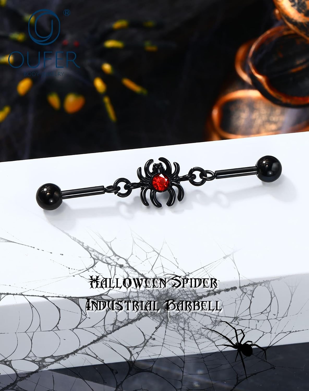 OUFER 14G Gothic Black Spider Halloween Industrial Piercing Jewelry