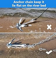 Vista 5 de Kit de anclaje para kayak y moto acuática, anclaje de barco de 3.5 libras con cuerda de 50 pies y cadena de acero inoxidable para accesorios