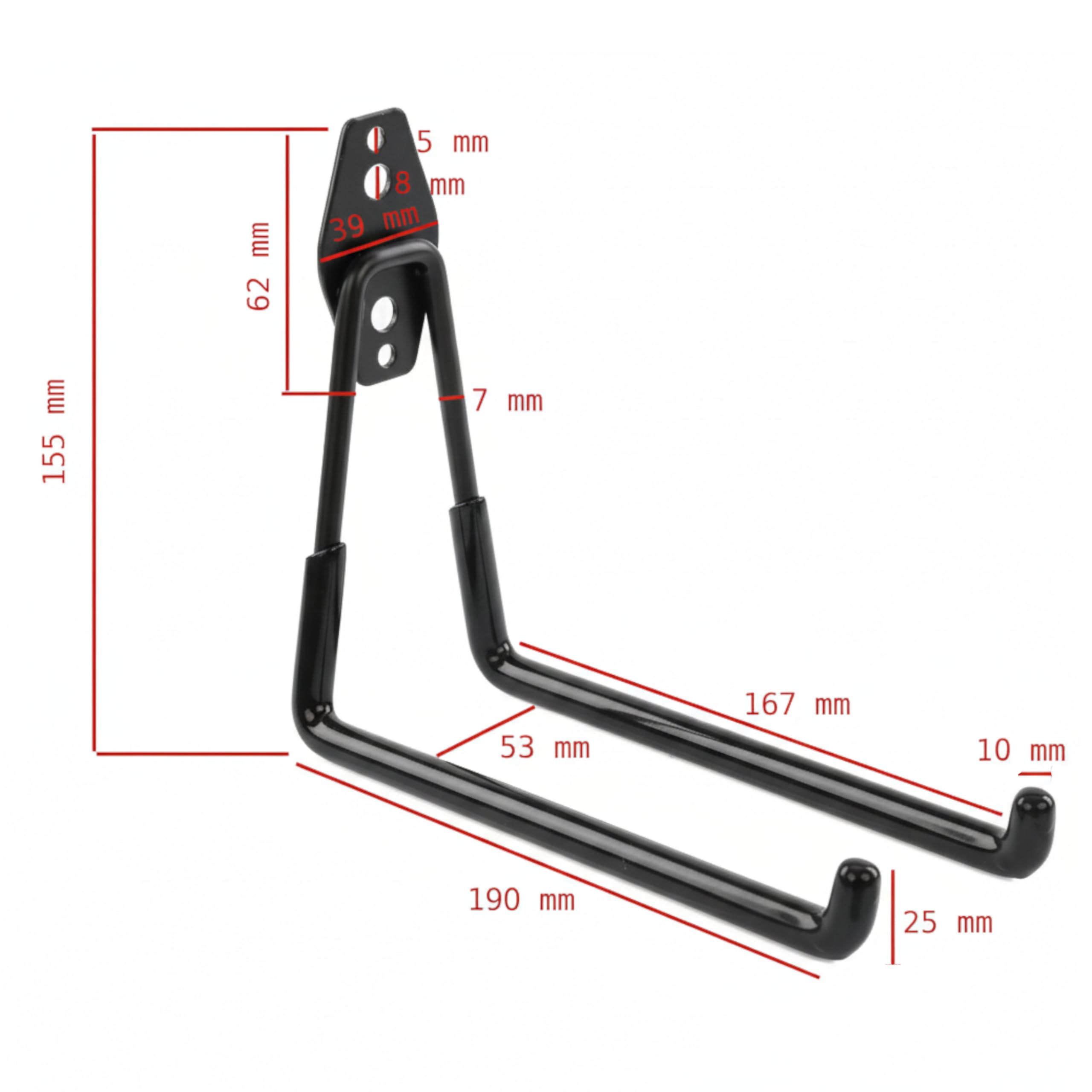 botle Set di 10 ganci da parete, ganci per attrezzi, per utensili elettrici, dritti da 19 cm, rivestimento in PVC, per garage, capannoni, ganci per scale e pale, doppio gancio, portata fino a 25 kg