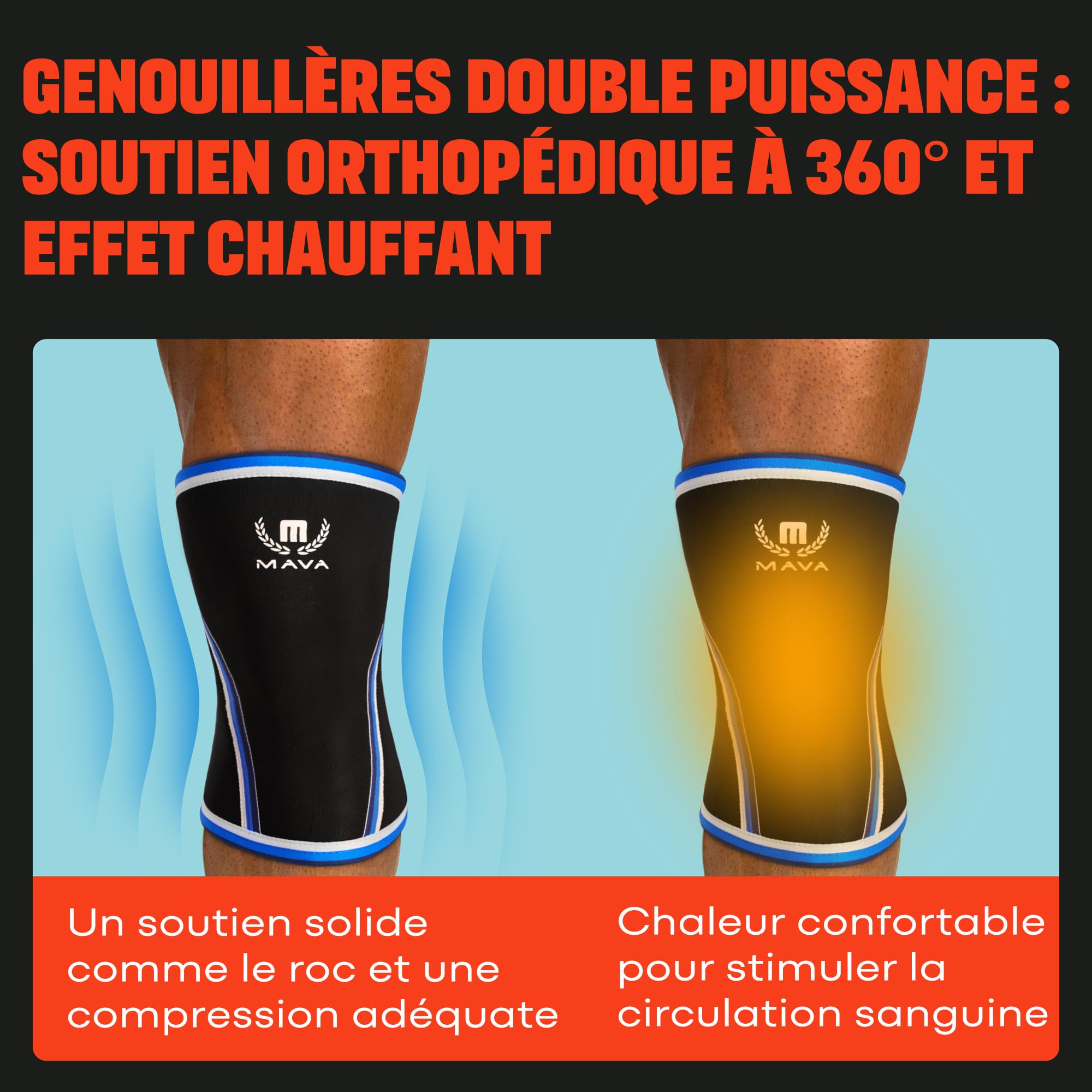 Genouillère de Compression Mava - Genouillère Sport pour Homme et Femme - 7mm Néoprène pour WOD, Gym, Squats, Course, & Musculation (lot de 2)