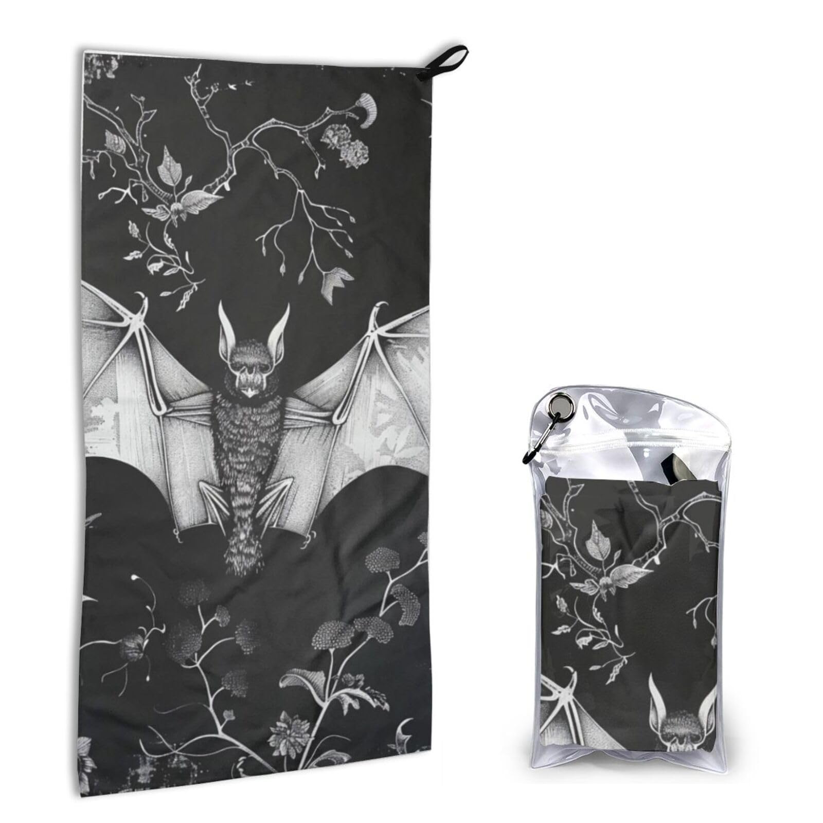 BWWHCCTI Quick Dry Hand Towel With Bag - Bat Print Printed Super Absorbent Face Cloth Microfiber Travel Sports Towels 40x80cm