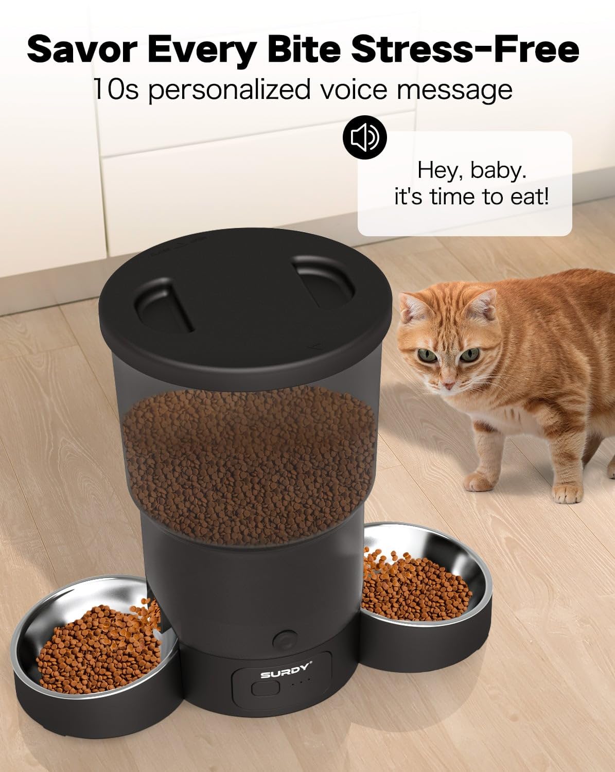SURDY Automatic Cat Feeder with 5G WiFi, 20 Cups/5L Automatic Cat Food Dispenser for 2 Cats Smart Pet Feeder with APP Control for Remote Feeding (Black, 5L)