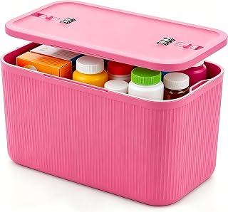 Lockable Storage Box, Large Lock Box with Combination Code – 2 inch Taller Version for Medication Safe, Phone Jail, Food Snacks, First Aid Kits, Refrigerator, Office, School, Home,Pink