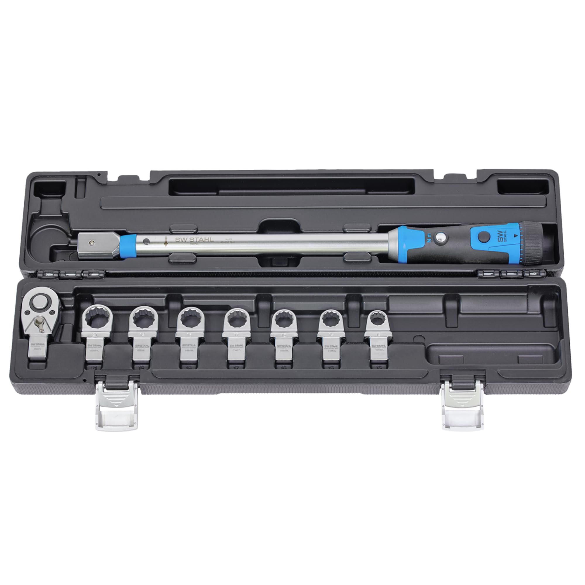 SW-Stahl Profi Drehmomentschlüssel Satz – Einsteckvierkant 14x18 mm, 40-200 Nm, 9-teilig