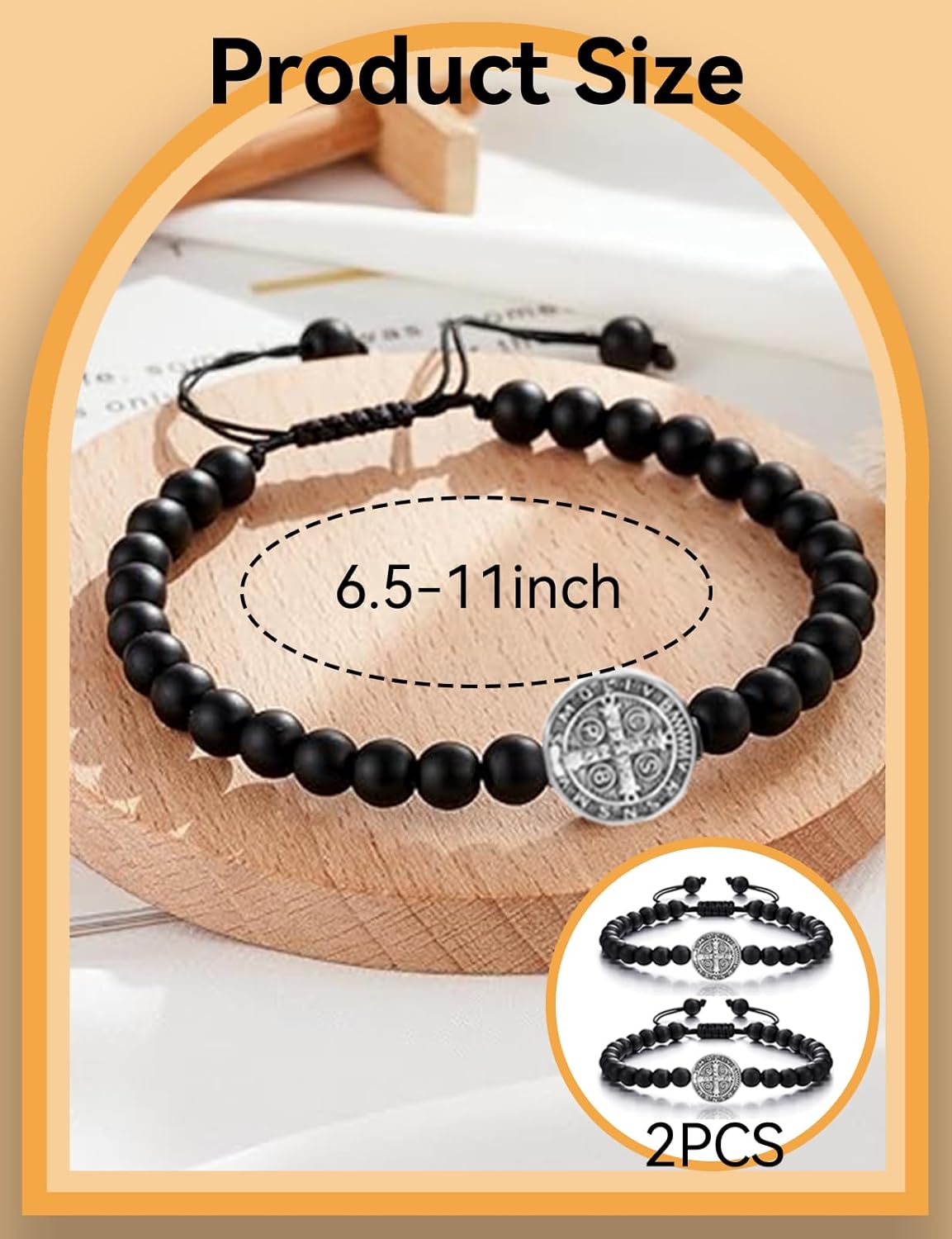 Catholic Bracelet Saint Benedict, 2 PCS Medal Bracelet Adjustable String Bracelets Religious Gifts for Men Women Gifts - Image 2