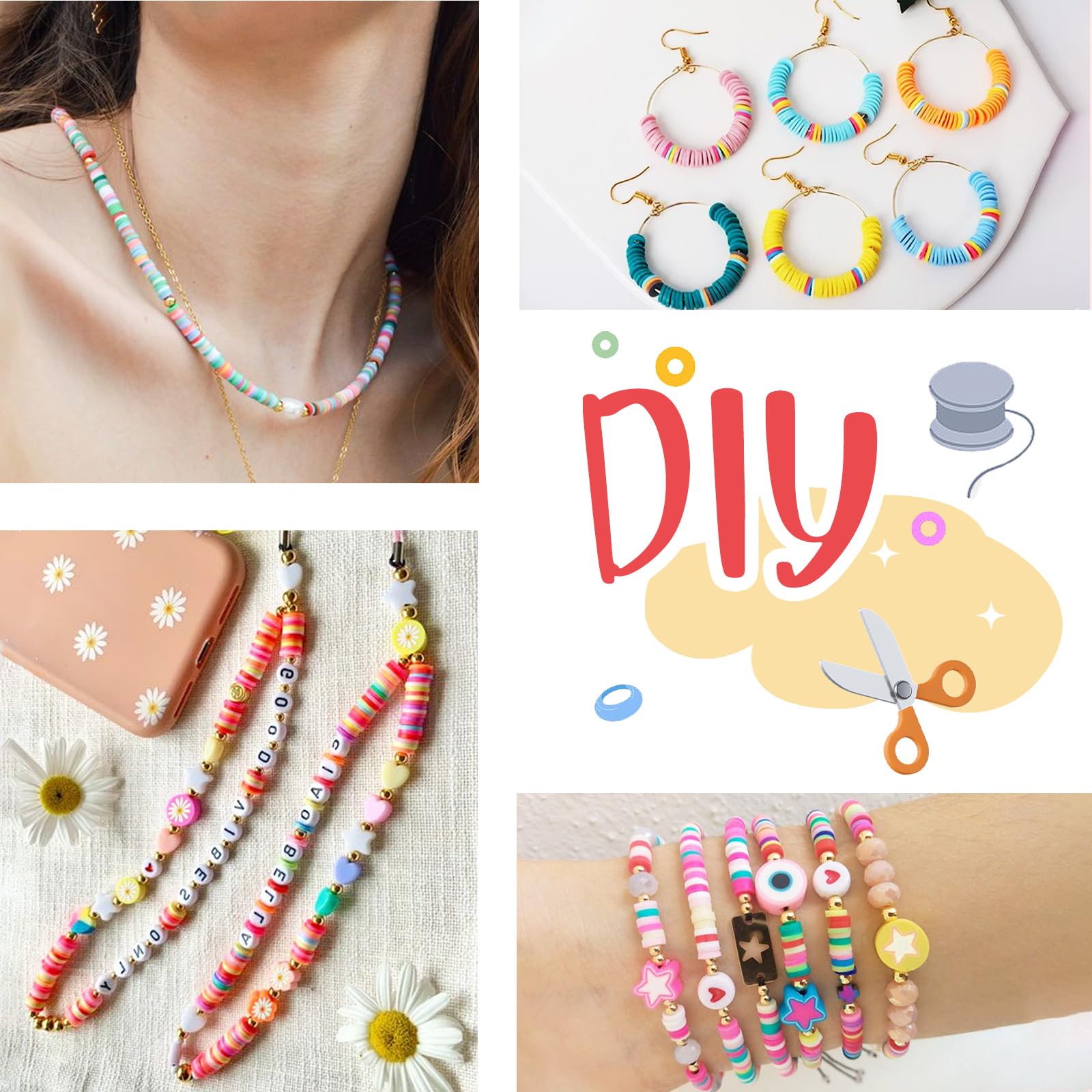 Fournine 23000 Pcs Clay Beads Friendship Bracelet Making Kit, 144 Colours 7 Boxes Flat Polymer Heishi Beads Set for Jewellery Making Kit, DIY Craft Gifts for Teen Girls