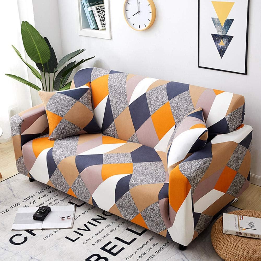 Printed Couch Cover Stretch Geometry Pattern Sofa Slipcover Elastic Sofa Cover for Living Room 1 Piece Sofa Slipcover Protector Home Decor-A_2-Seater(145-185cm/57-73inch)