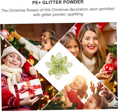 Miniatura 3 de ARTIBETTER 3 juegos de 12 piezas de flores huecas de Navidad para exteriores, guirnalda de Navidad con purpurina de flores de pascua, adorno de