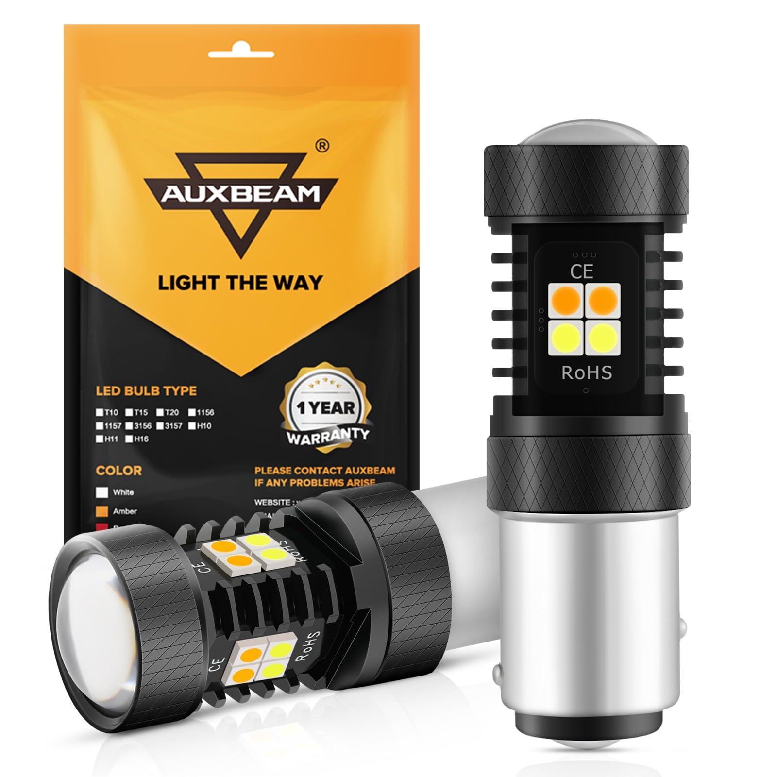 Auxbeam 1157 LED Bulbs 1157A 2057 2357 BAY15D Switchback Dual Color Bulbs 300% Brighter White and Amber Bulb for DRL Turn Signal Lights Parking Lights, Need Resistors to Avoid Possible Hyper Flash