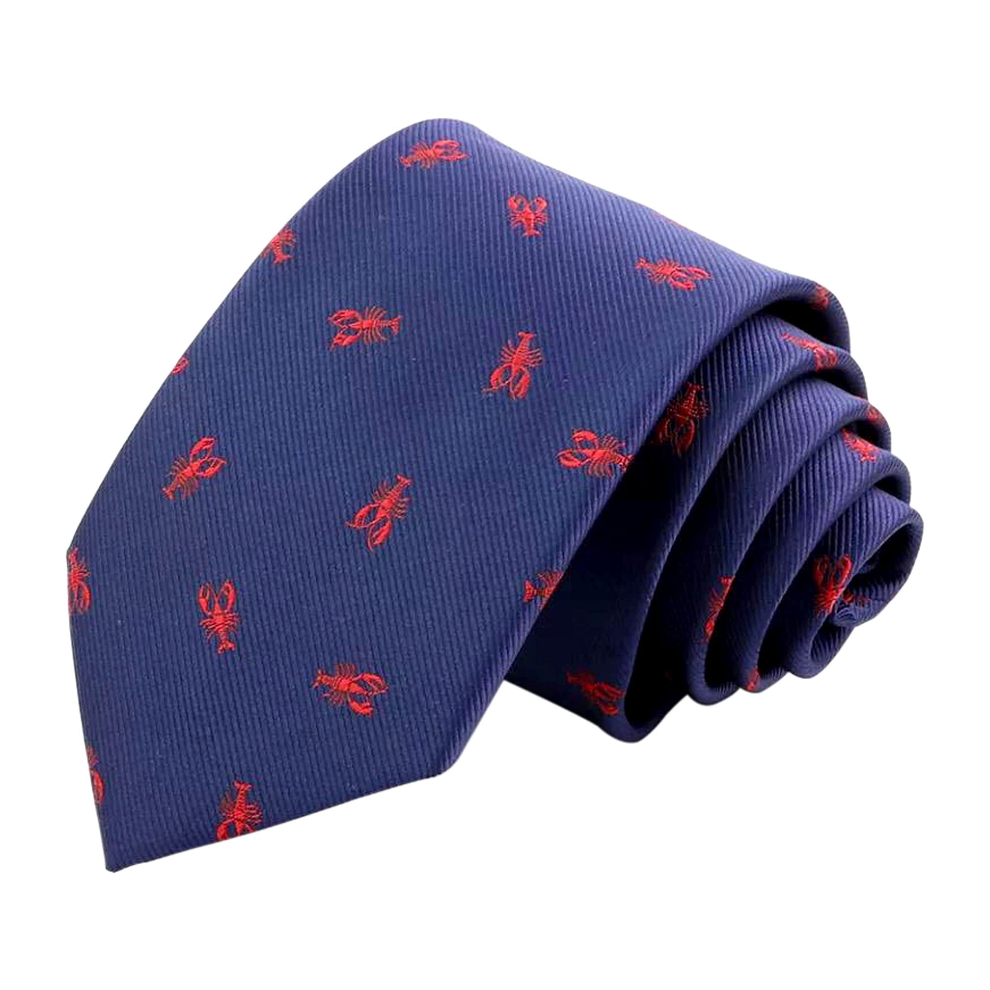 Db Dickie Bow Boys Red Lobster Classic Navy Blue Woven Print Neck Tie (Red Lobster) - Suitable For Formalwear, Office, Weddings, Parties, Grooms & Groomsmen Outfits
