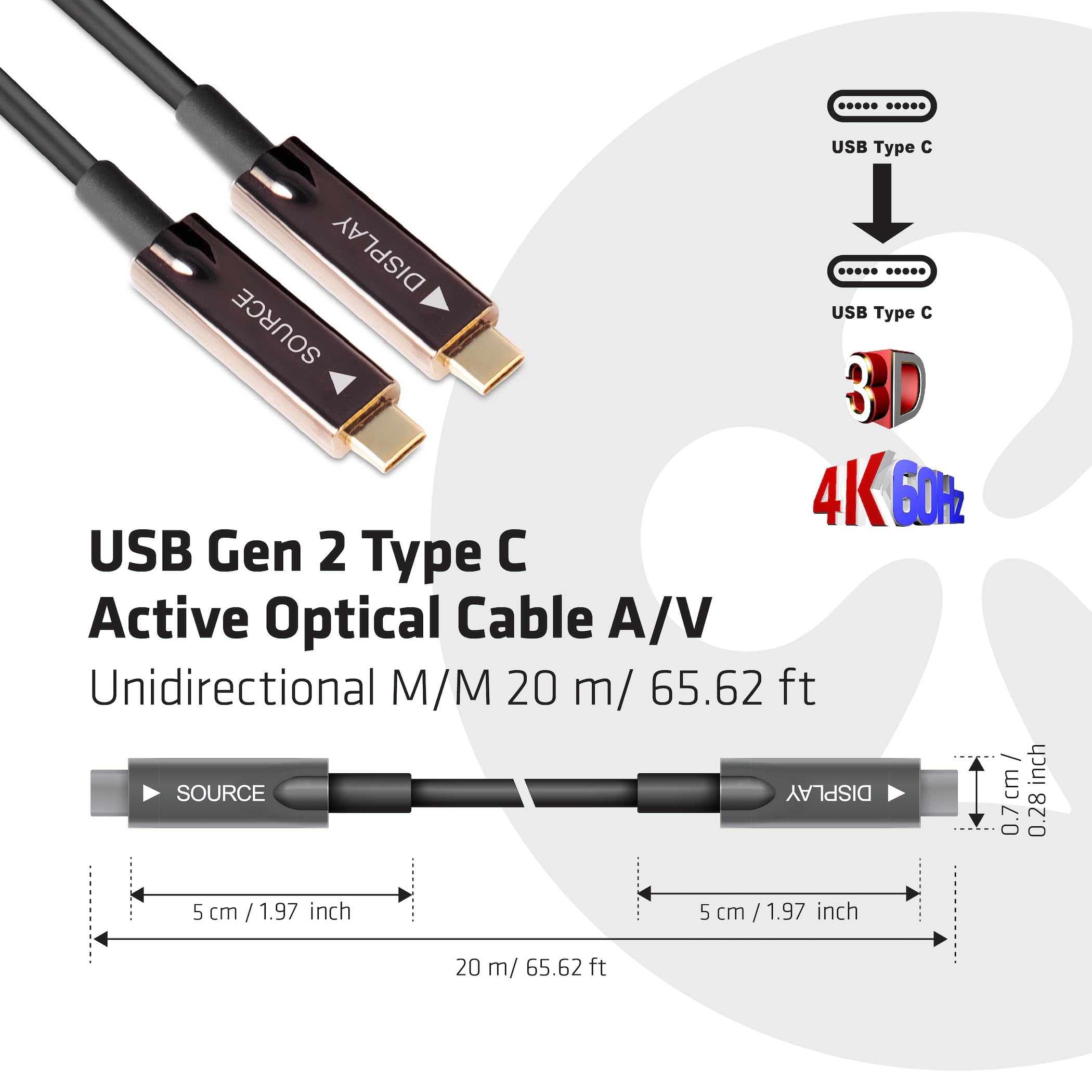 CLUB 3D CABLE USB 3.2 TYP C 20M OPTICO A/V RETAIL