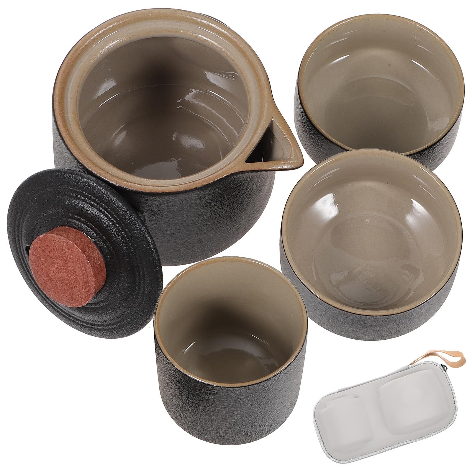 Juego de té portátil retro negro de cerámica PLAFOPE para viaje y hogar elegante