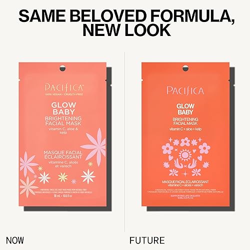 Miniatura 23 de Pacifica Mascarilla facial de hoja, máscara facial iluminadora para bebés con vitamina C, aloe y algas marinas, mascarilla refrescante para manchas