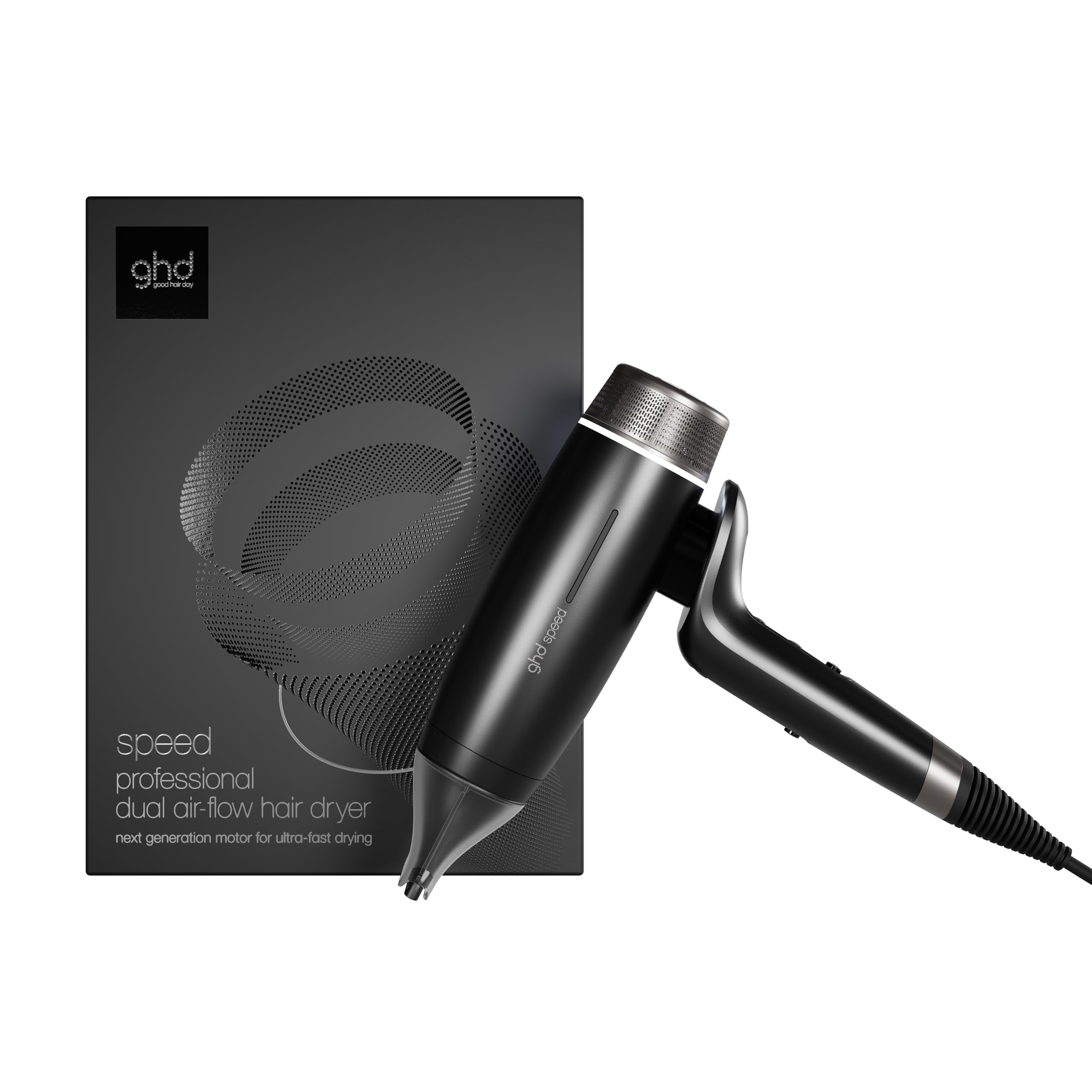 Ghd Speed Nero Opaco Asciugacapelli Ionico - Asciugature rapide, veloci e potenti senza danni da calore, il miglior asciugacapelli ghd - Per tutti i tipi di capelli (Spina EU)