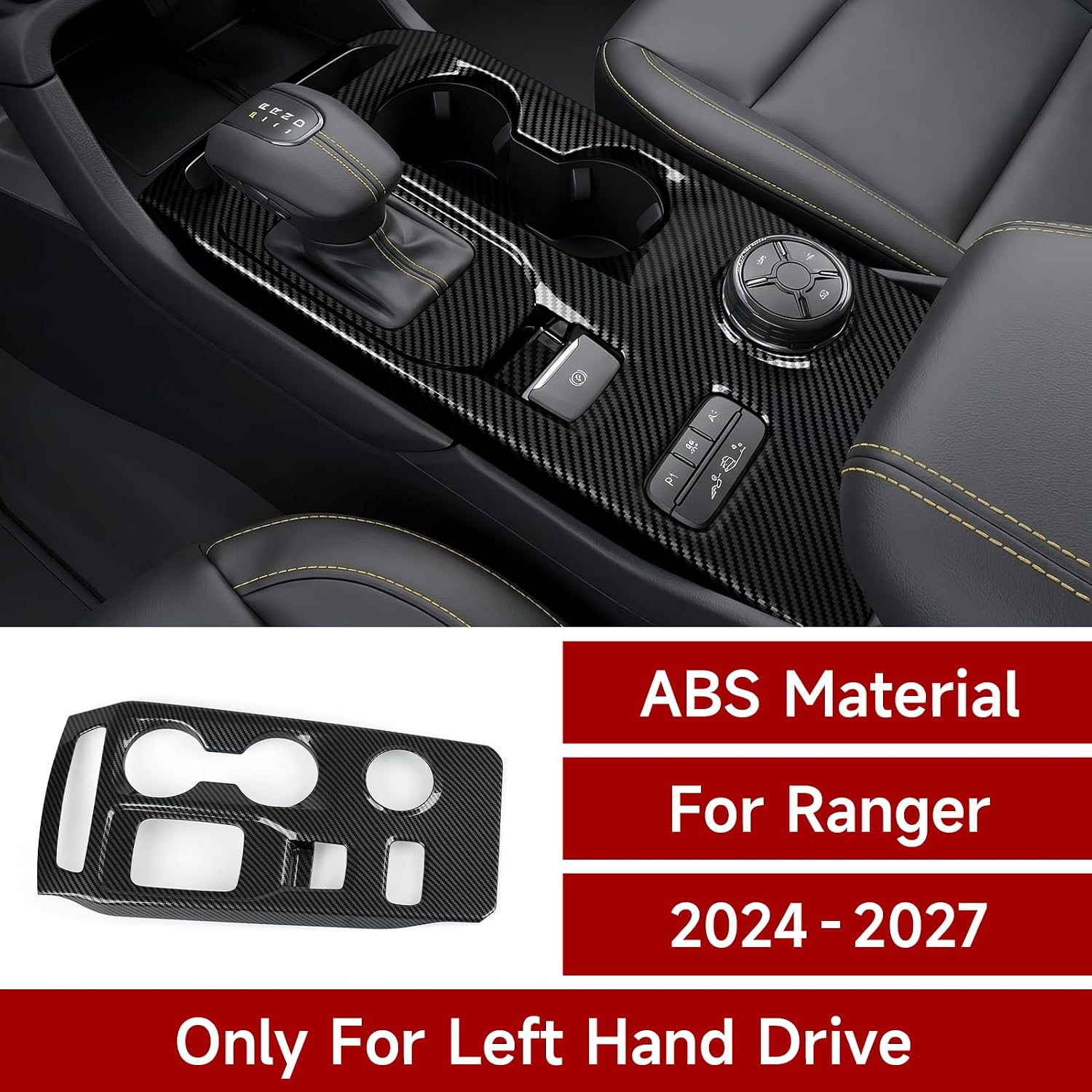 Car Gear Shift Control Panel Decals for Ford Ranger XL XLT Lariat Raptor 2024 2025 2026 2027 Accessories ABS Carbon Fiber Interior Sticker (Style B)