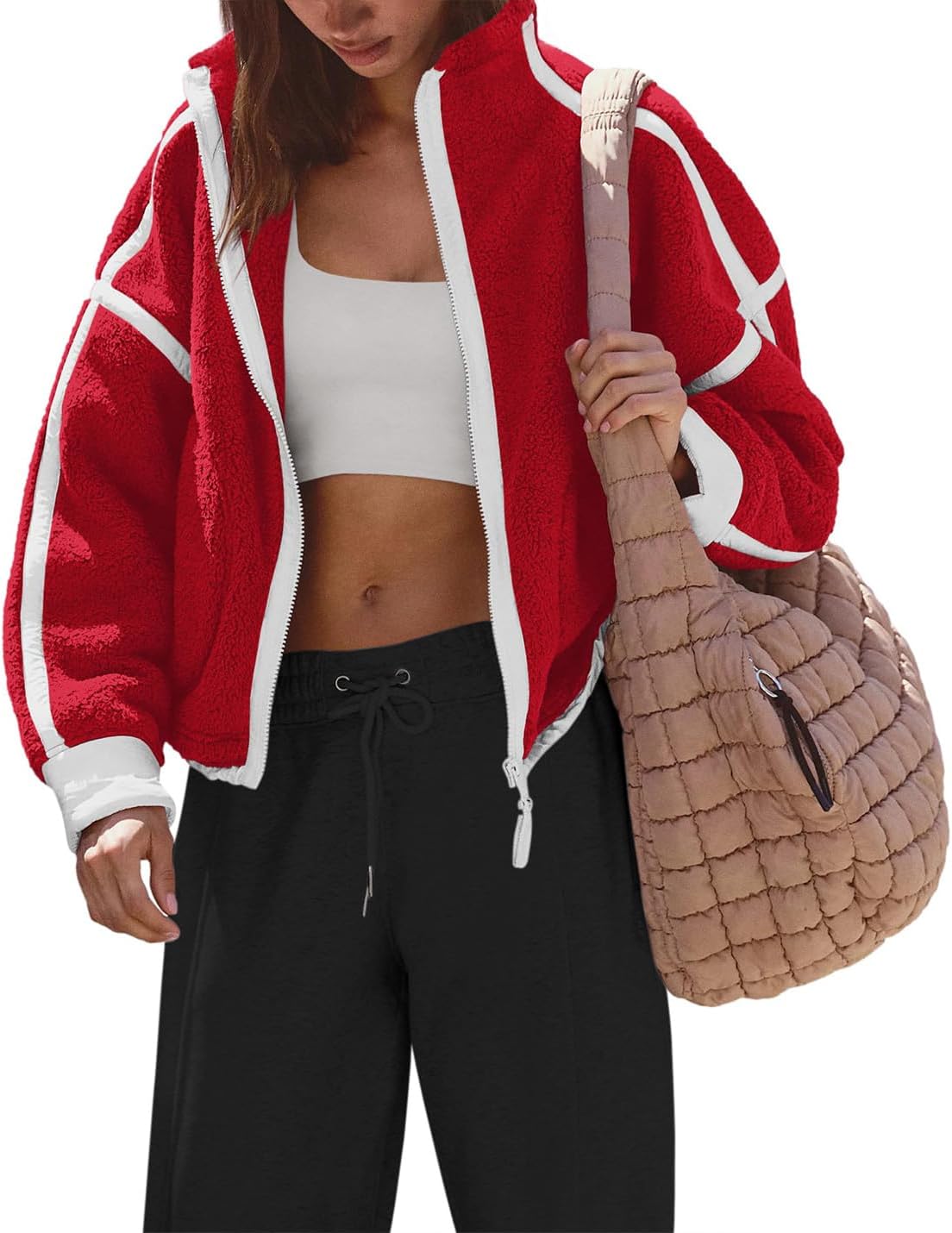 Womens Sherpa Fleece Jacket Zip Up Fuzzy Casual Oversized sweatshirts with Pockets Fall Winter Cozy Outerwear - Image 4