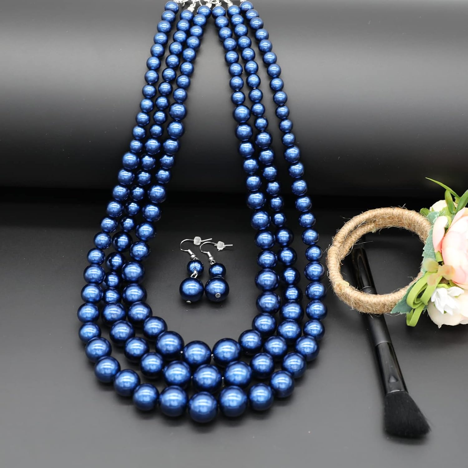 We We Three Layers Faux Pearl Necklace for Women Multi strand Pearl Necklace Earrings Set 1920s Pearl Costume Jewelry - Image 5