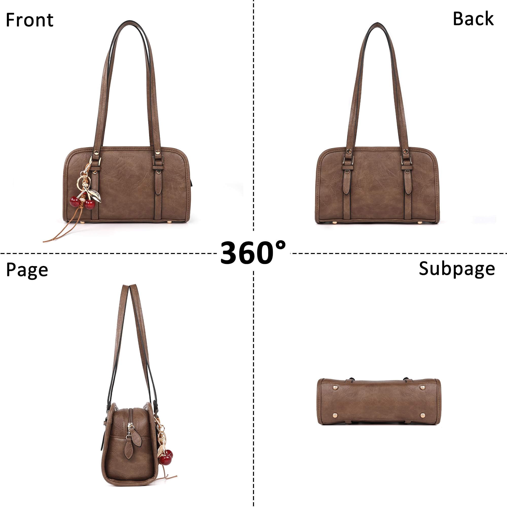 TANTOMI Bolso Y2K de cuero vegano, bolso Y2K con colgante de cereza, bolsa de hombro para el trabajo, correr, compras, citas y viajes cortos