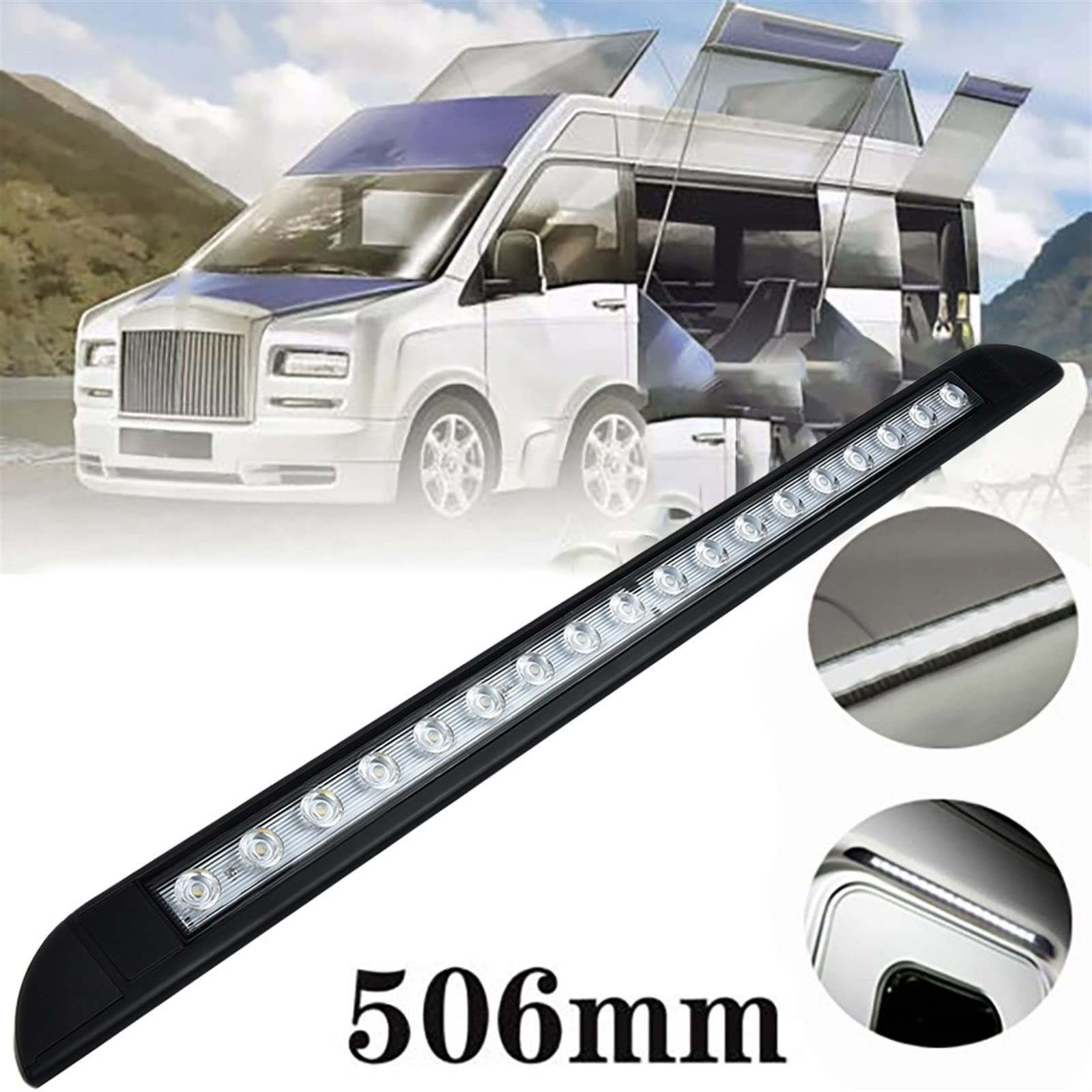 12-28VDC RV LED Tenda da sole Portico Luce Impermeabile Camper Caravan Lampade parete for interni Barra luminosa Van Lampada esterna,Risparmio di spazio compatto(Noir)