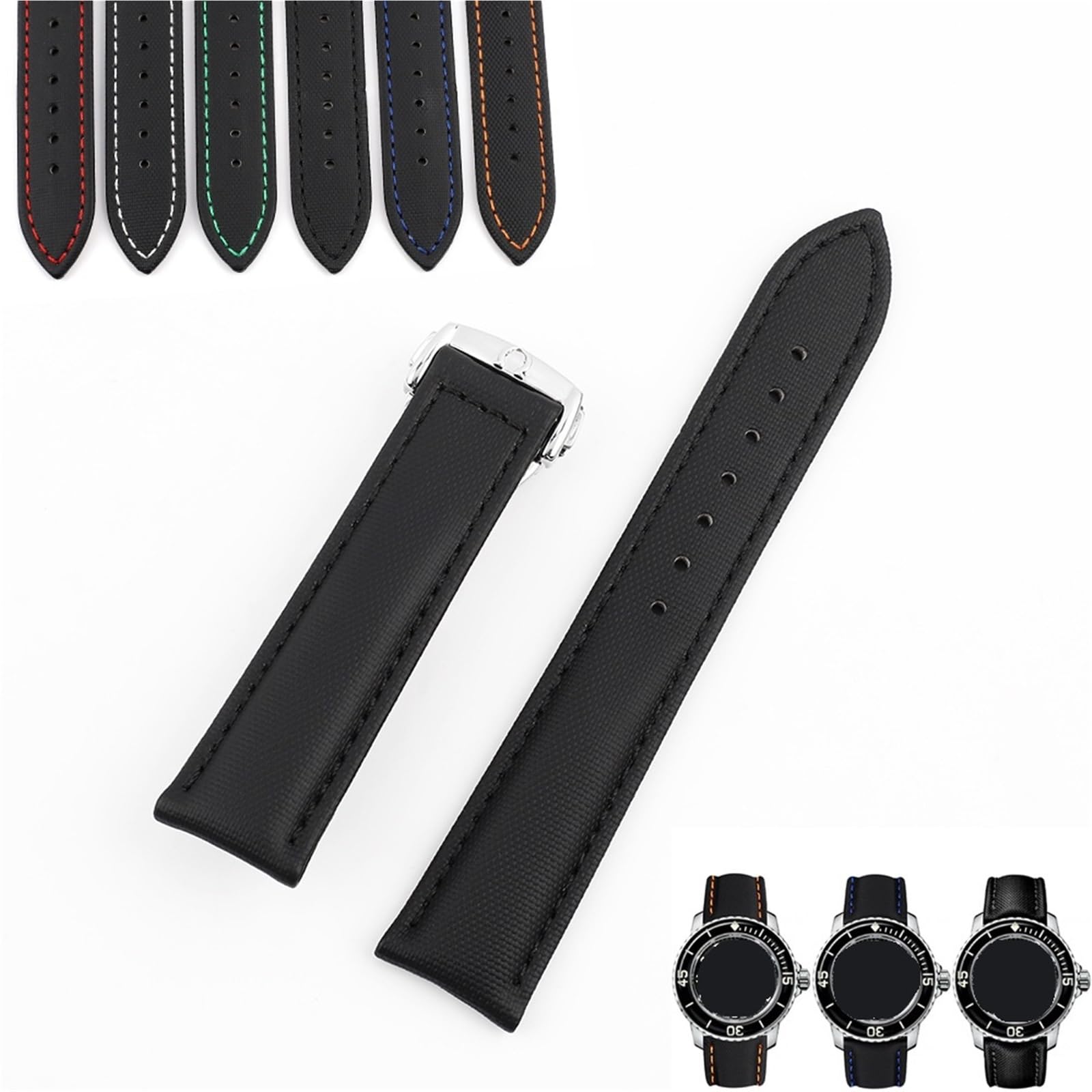 Sangle incurvée en cuir Oxford imperméable à boucle 20/22 mm