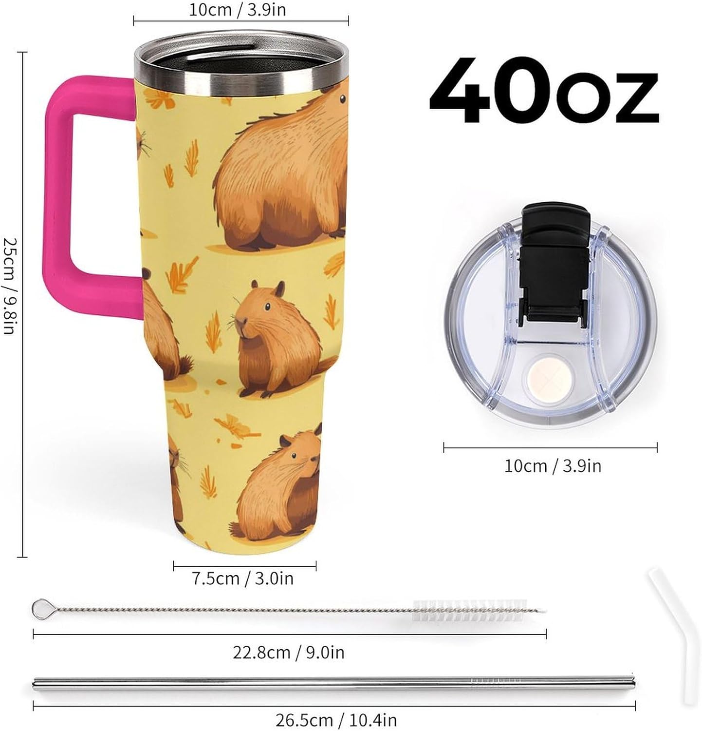 Capybara Travel Mug 40oz Insulated Tumbler with Lid And Straw Coffee Mug Car Cup Light Rose Red-style