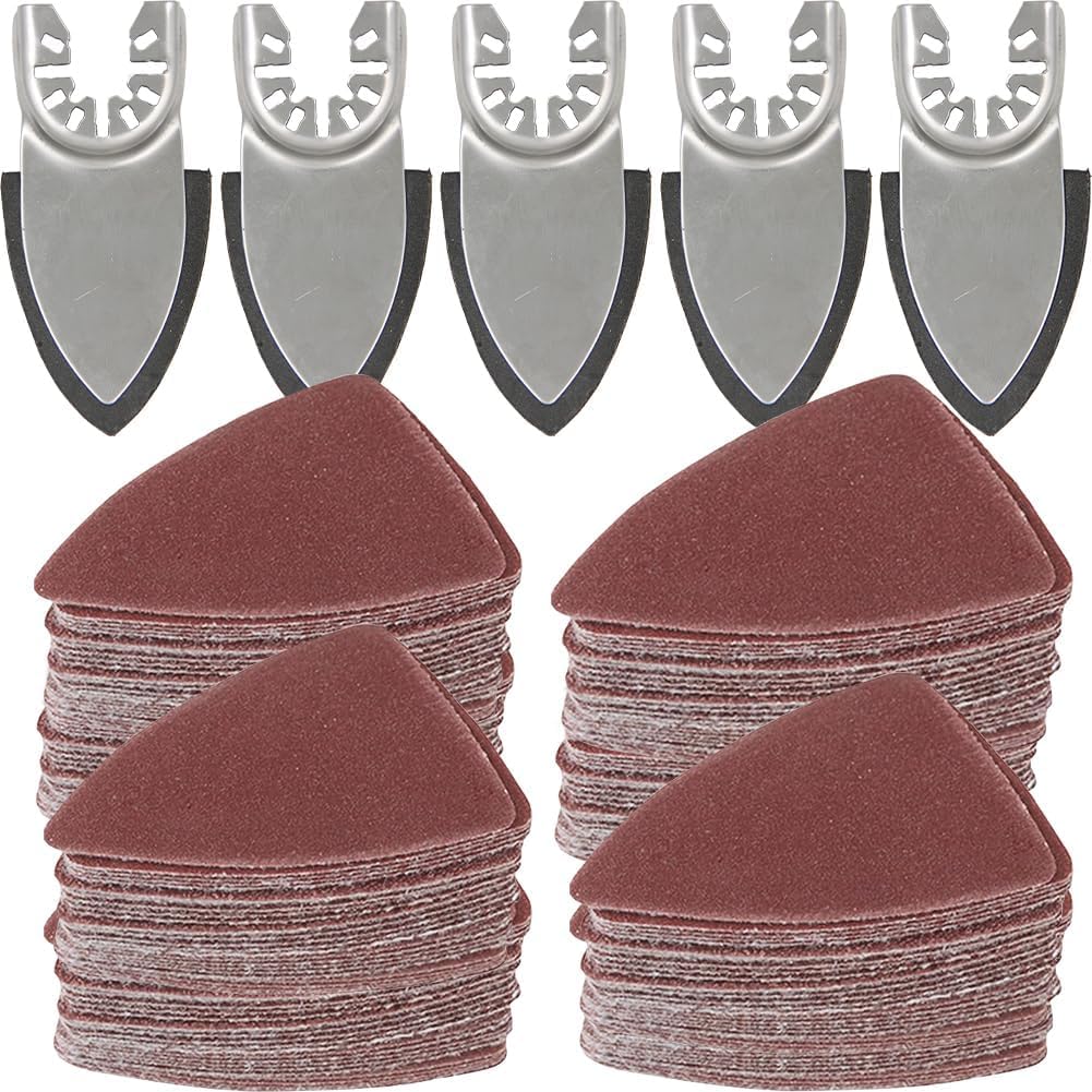 130Pcs Oscillating Tool Detail Sanding Pads Kit, 5Pcs Finger Sanding Pads, 125Pcs Sandpaper, 60/80/120/180/240 Grits Hook & Loop Multitool Sandpaper for Wood/Plaster Other Surfaces Polish Sanding