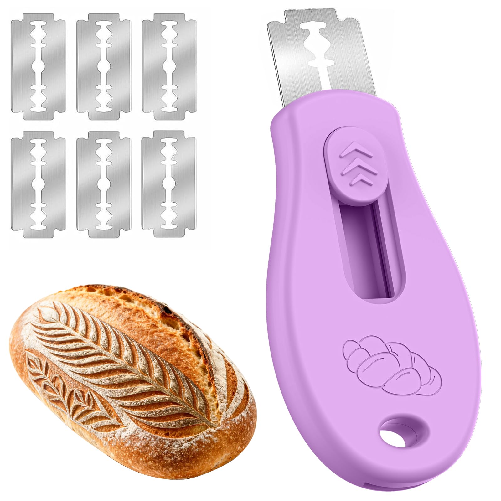 Bread Lame Sourdough Scoring Tool, Extractable & Magnetic Bread Scoring Tool, Scoring Knife for Bread Baking, Bread Razor for Homemade Bread, Sourdough Scorer Tool, Includes 5 Razor Blades-Purple
