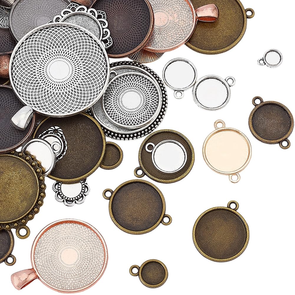Plateaux à pendentifs ronds SUNNYCLUE 100g en alliage coloré pour cabochons et bijoux DIY