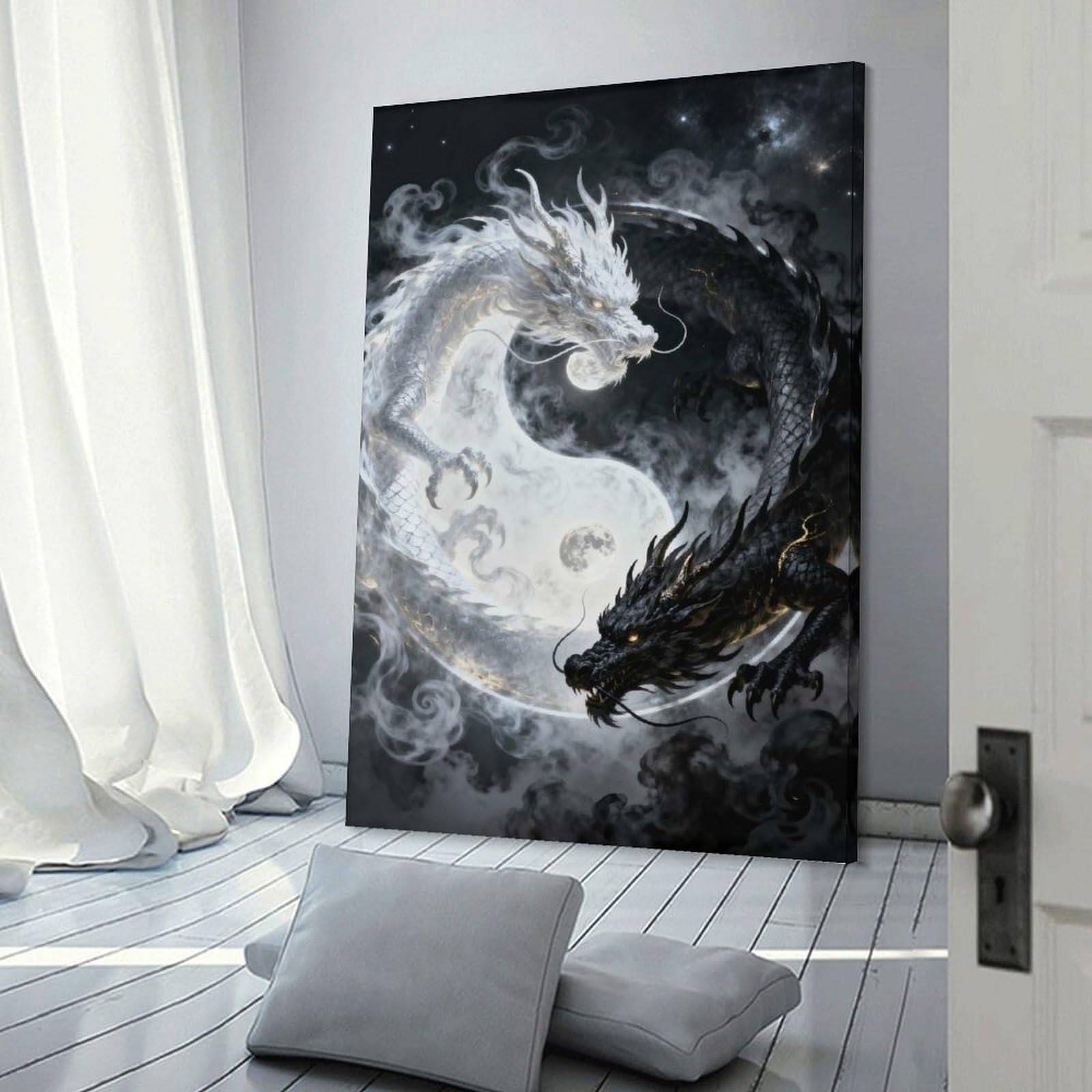 Junmoney Decorative Wall Artwork Yin Yang Dragons, 24x36inch(60x90cm), for Lounge, Bedroom Or Personal Spaces, Thoughtful Wall Decor for Art Lovers