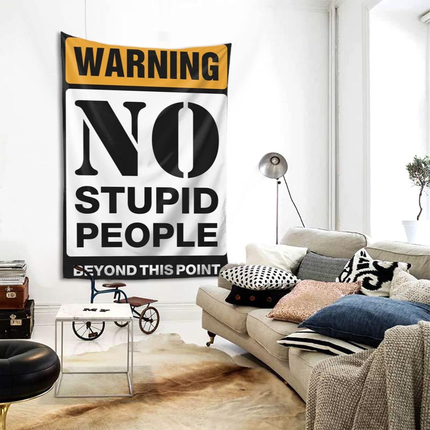 Outdoor Bar Decor Warning No Stupid People Beyond This Point Tapestry Stuff For Your Room Home Decor Men(75X100CM)