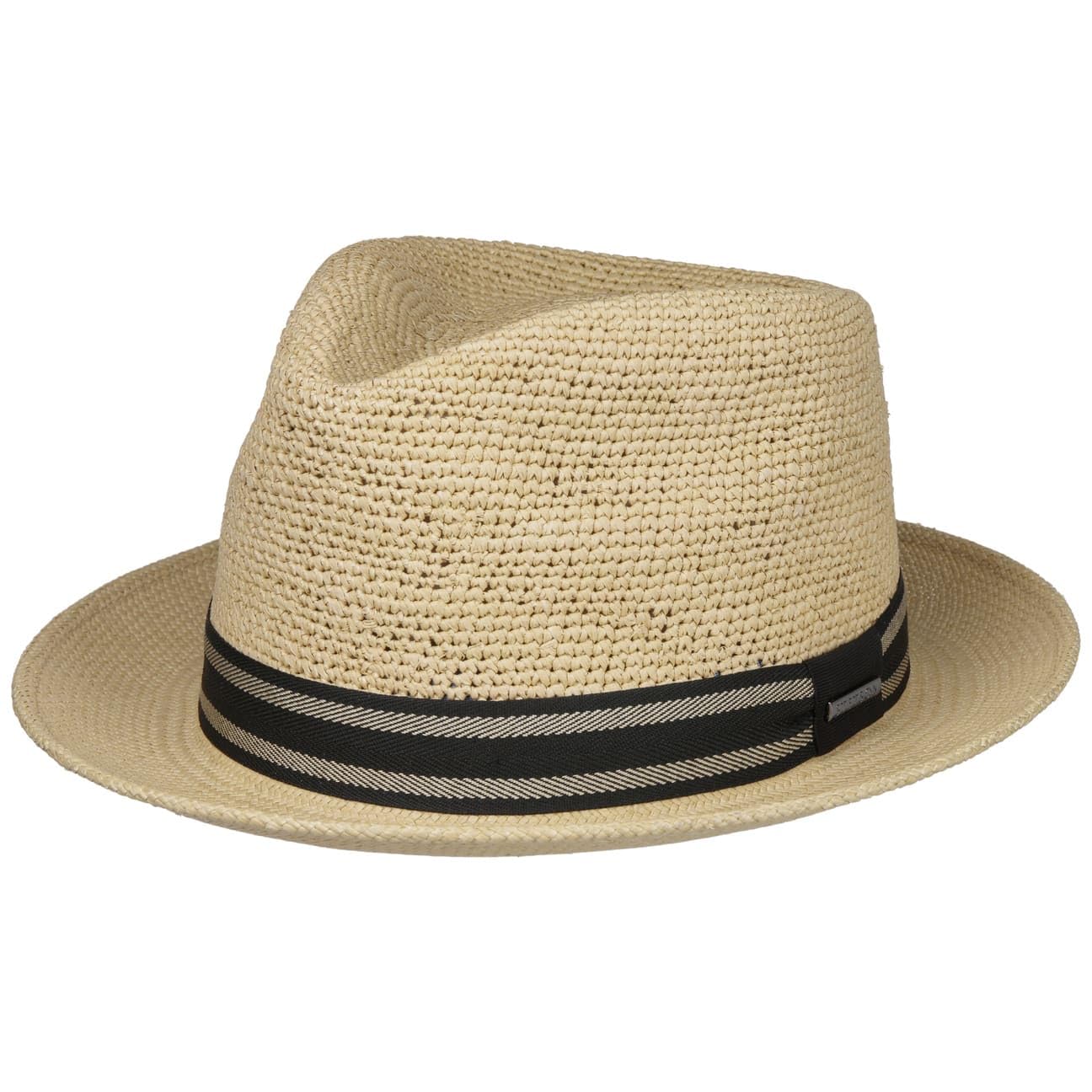 Stetson Madison Sombrero Fedora de Paja Panama Efecto Crochet con Banda de Tela Hombre Primavera Verano