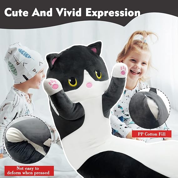 Long Cat Plush Pillow, 19.6in Cute Black Cat Plushie Stuffed Animals Body Pillow, Kawaii Kitten Soft Plushie Doll Toy Birthday Gift for Children Girlfriend