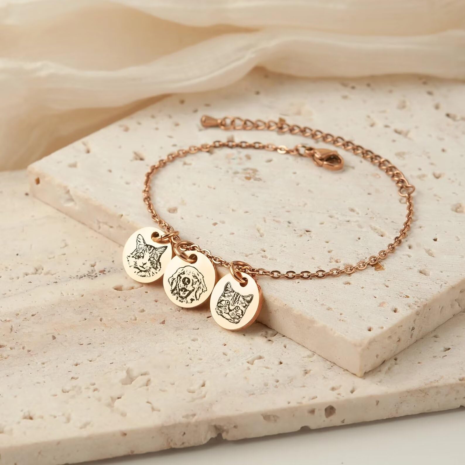 Joyería de fotos de gato - Pulsera personalizada de retrato de mascota - Pulsera de encanto de retrato de gato grabado - Pulsera de mamá de perro - Regalo de cumpleaños para niños