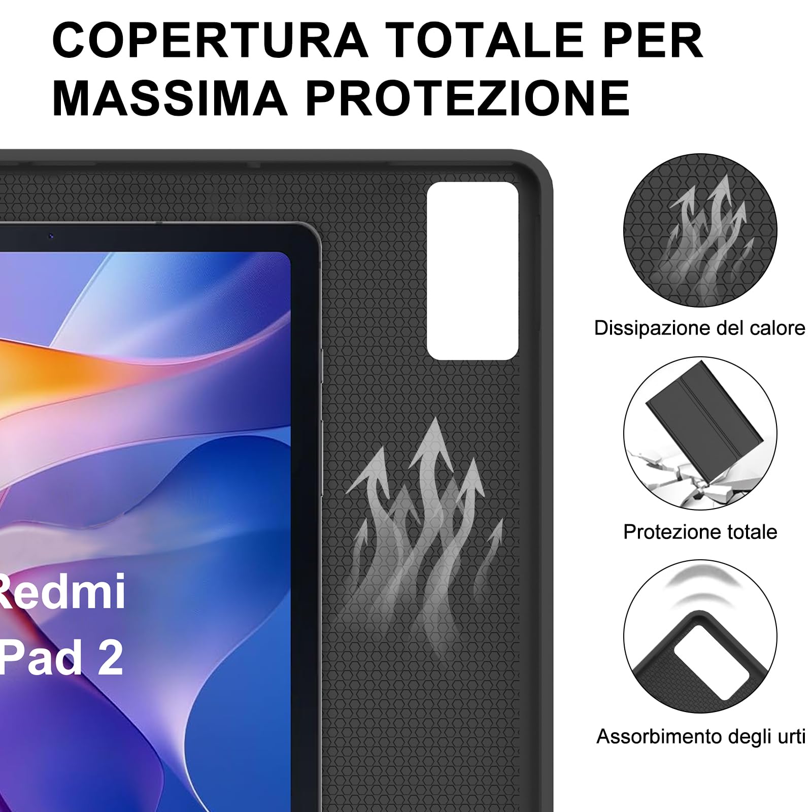 IVEOPPE Tastiera per Xiaomi Redmi Pad 2/ Remi SE 11", Cover con Tastiera Rimovibile, Keyboard Italiano QWERTY Bluetooth, Custodia con Portapenna, Nero
