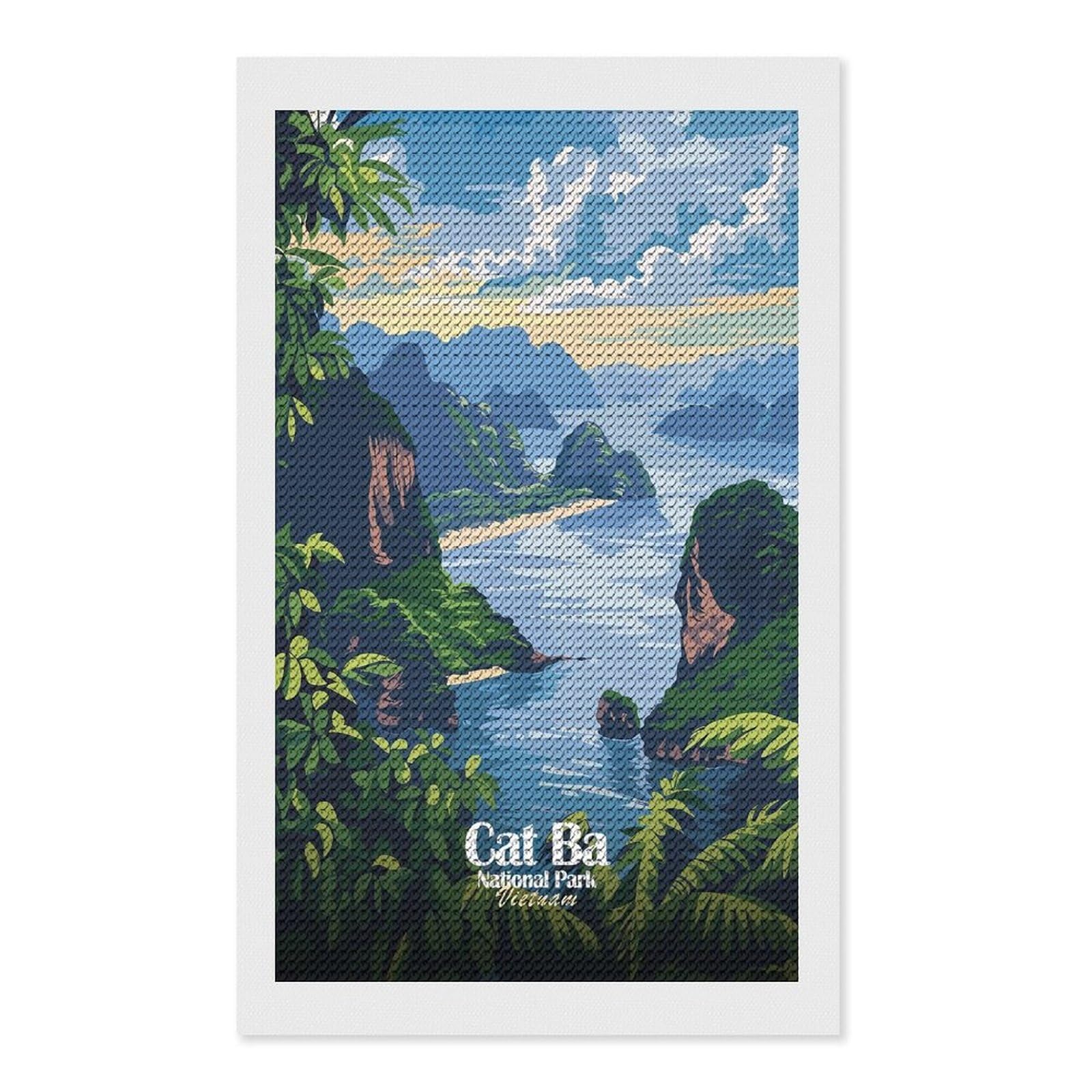 Junmoney Cat Ba National Park, Vietnam Diamond Painting Canvas Set 12"x20", for Women, Mindful Craft Activity, Cosy Home Accent, Festive Craft Gift