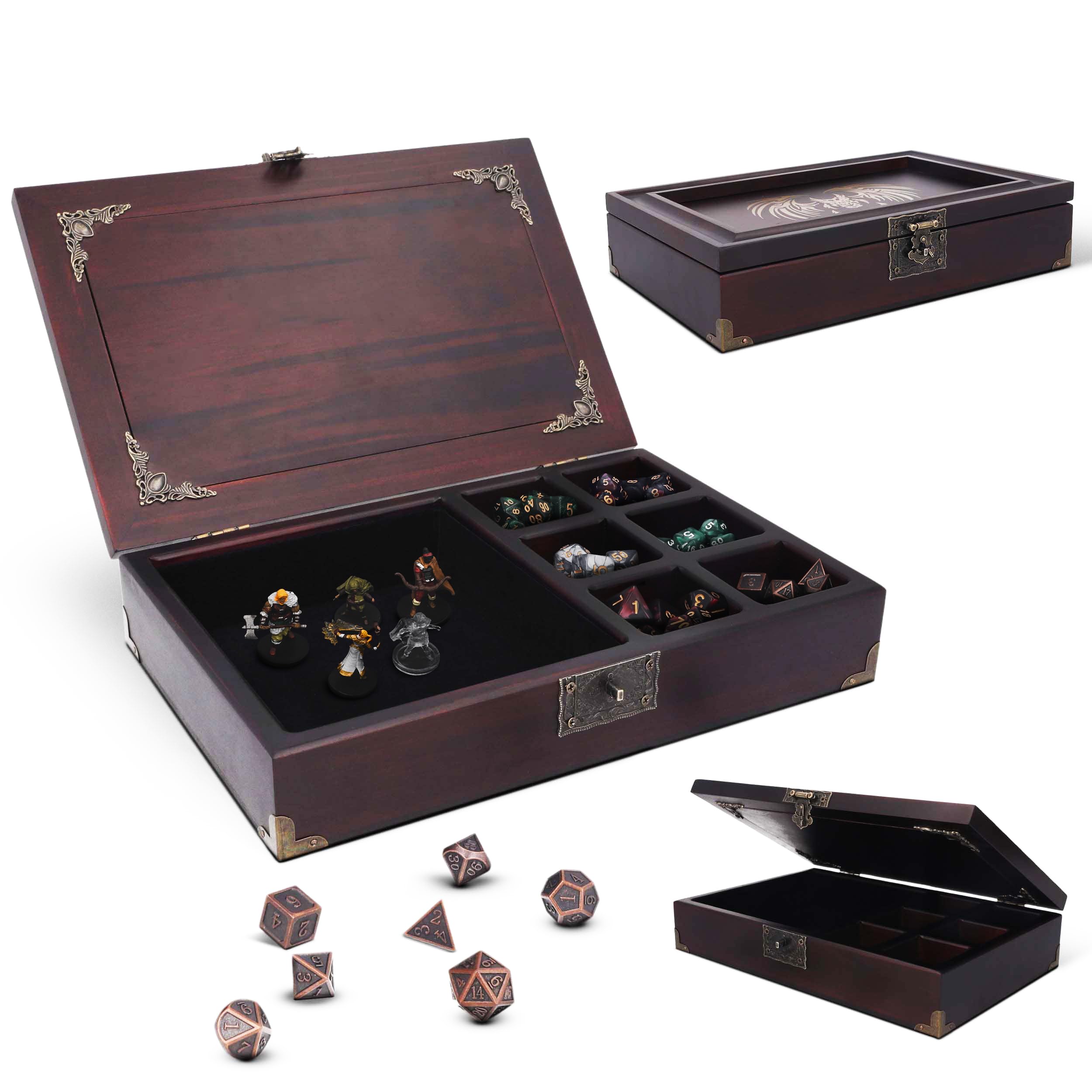 HORNATE Dice Tray 2 in 1, Wooden Box with Non Slip Metal DND Dice Set, Role-playing Game Dice, 12.0 inches x 7.87 inches x 2.55 inches โ image 1