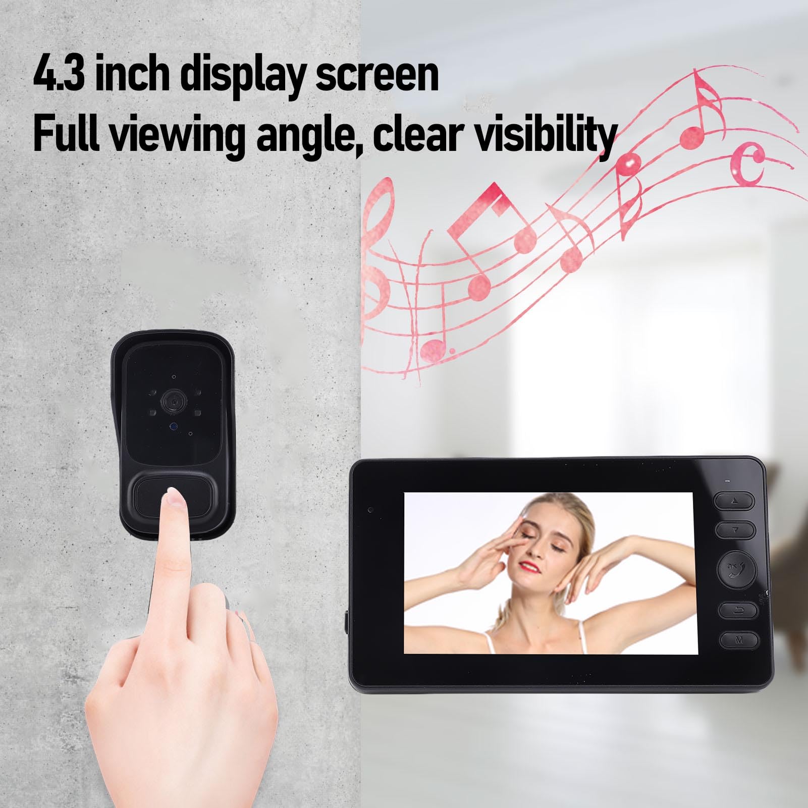 BuyWeek Timbre de Video Inalámbrico Timbre Inalámbrico con Cámara, 640 X 480 4,3 Pulgadas Impermeable para Doméstico
