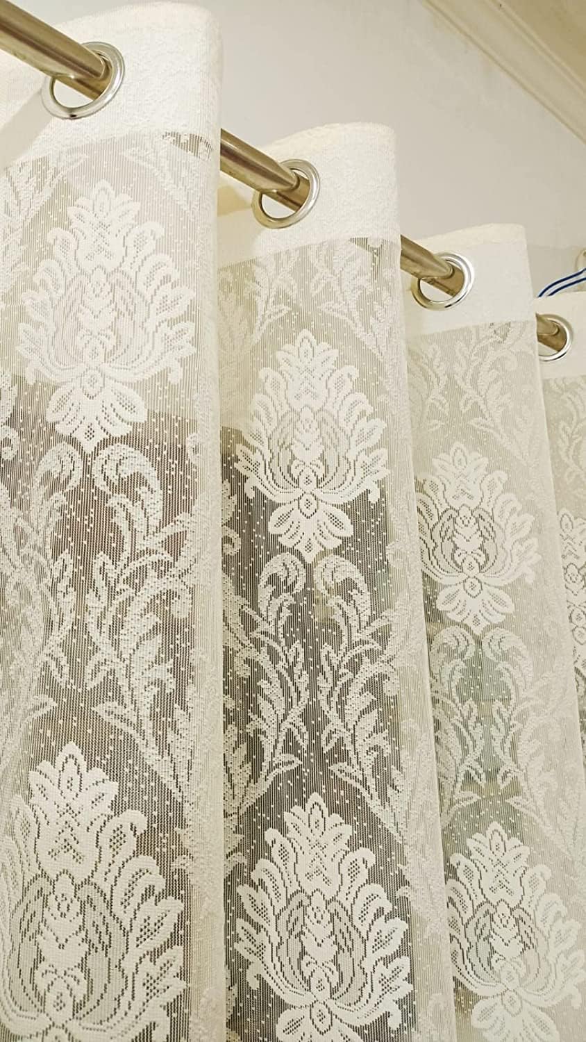 Honger Semi Sheer Transparent Tissue Heavy Damask Net Cream Color 7 Feet Door Use Pack Of 1 Pecs Eyelet Curtain