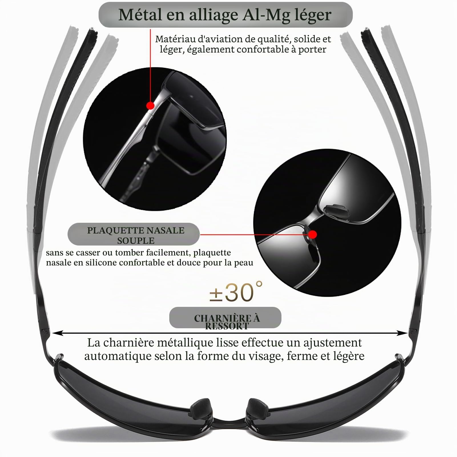 LEDING&BEST Lunettes de soleil Pilote polarisées hommes femmes Extérieur Léger Cadre métallique Pêche Golf Conduite Élégant Rétro lunettes Anti-Reflets Cat 3 CE
