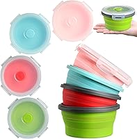 Suclain 4-Pack Collapsible Silicone Bowls with Leakproof Lids - Foldable Camping Food Containers for Hiking, Travel, Lunch & Outdoor Storage
