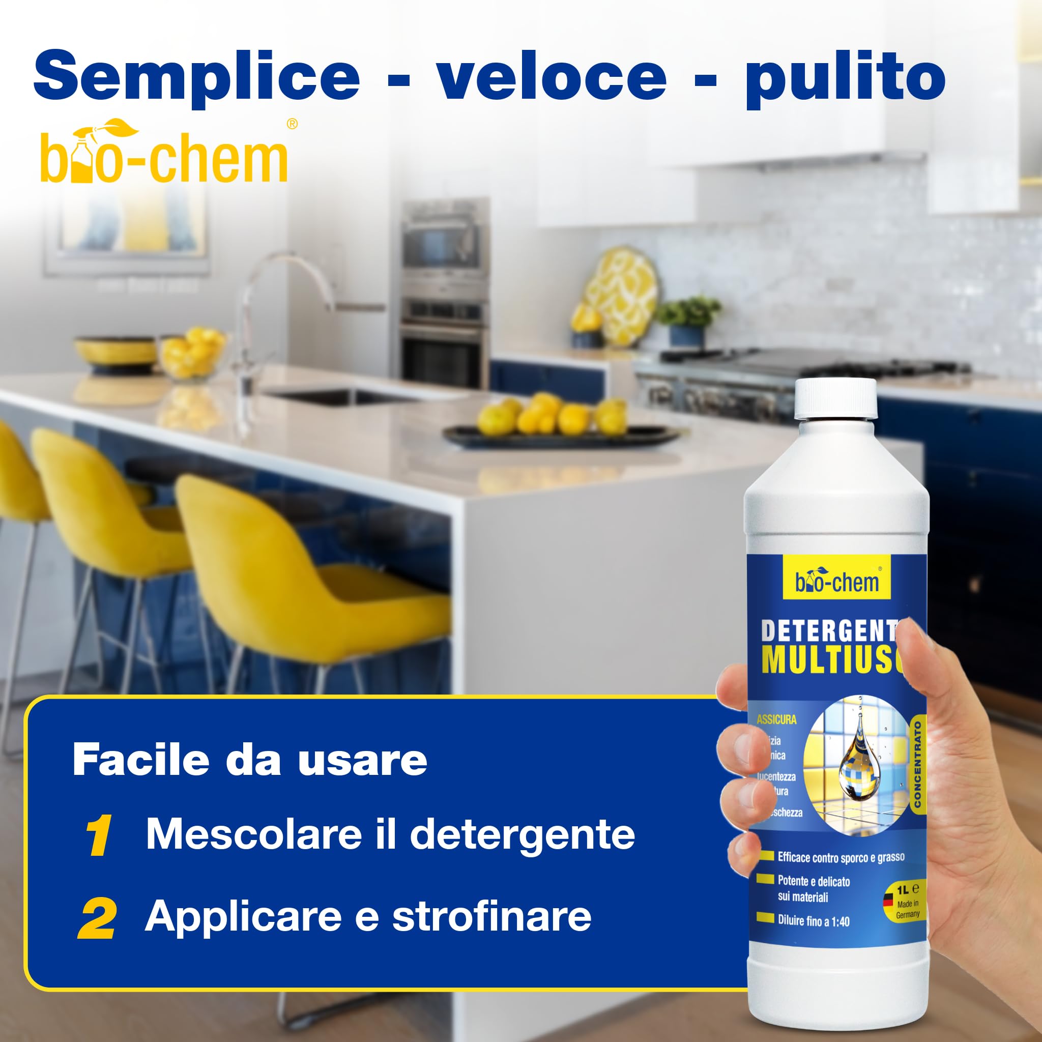 bio-chem Detergente multiuso concentrato 5L | Multi-superficie per la casa - Pulitore universale per tutti gli ambienti della casa