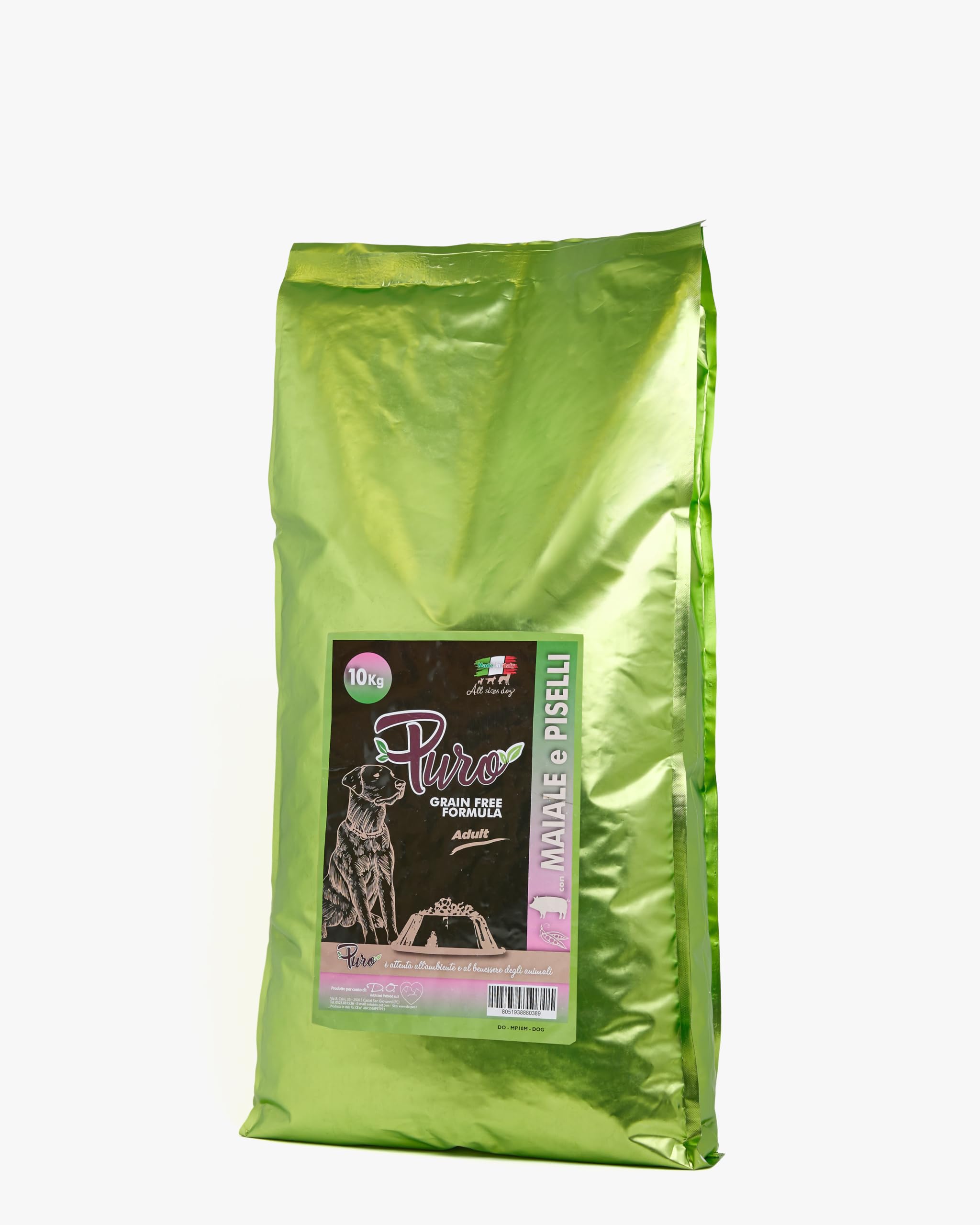 Puro Mangime Grain Free per Cani 10 kg - Crocchette Monoproteiche al Maiale e Piselli per Cani Sensibili e Intolleranti
