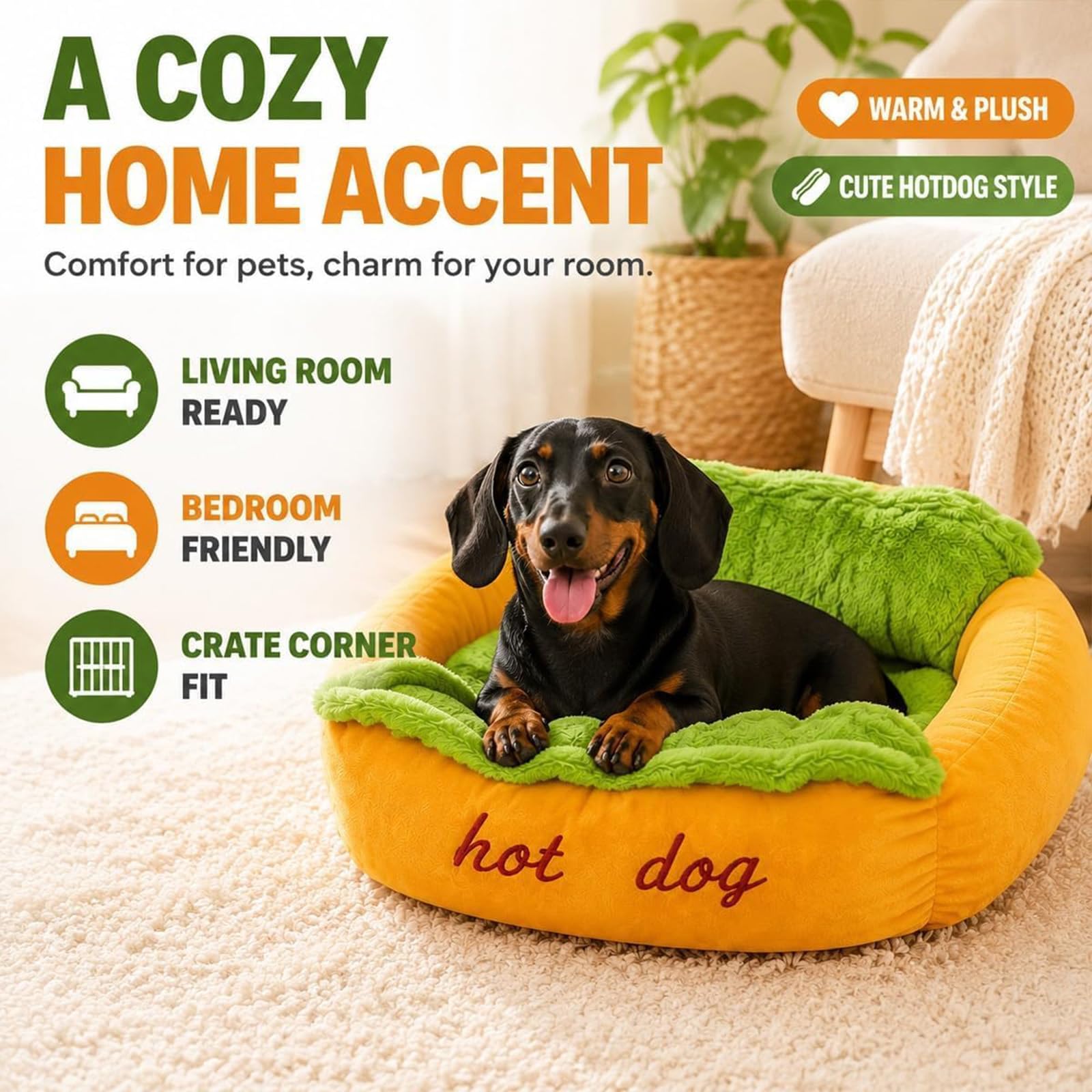 Cama para perros calientes para perro salchicha, cama para perros calientes de felpa suave, alfombrilla para mascotas extraíble y lavable con fondo antideslizante para cachorros,mascotas pequeñas (L)