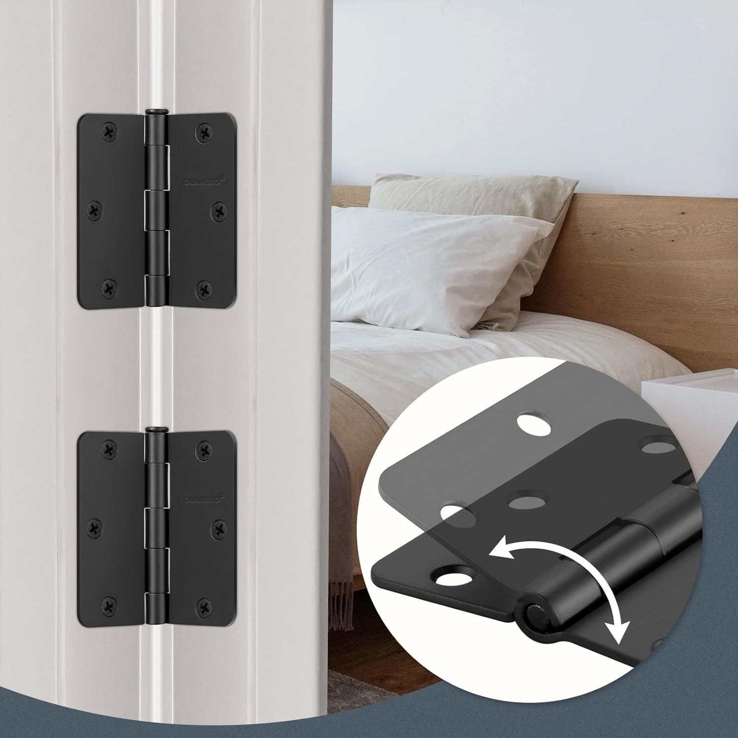 30 Pack 3.5" x 3.5" Black Door Hinges, Matte Black Door Hinges 3 1/2 Interior Hinges 1/4" Radius Standard Residential Bedroom Door