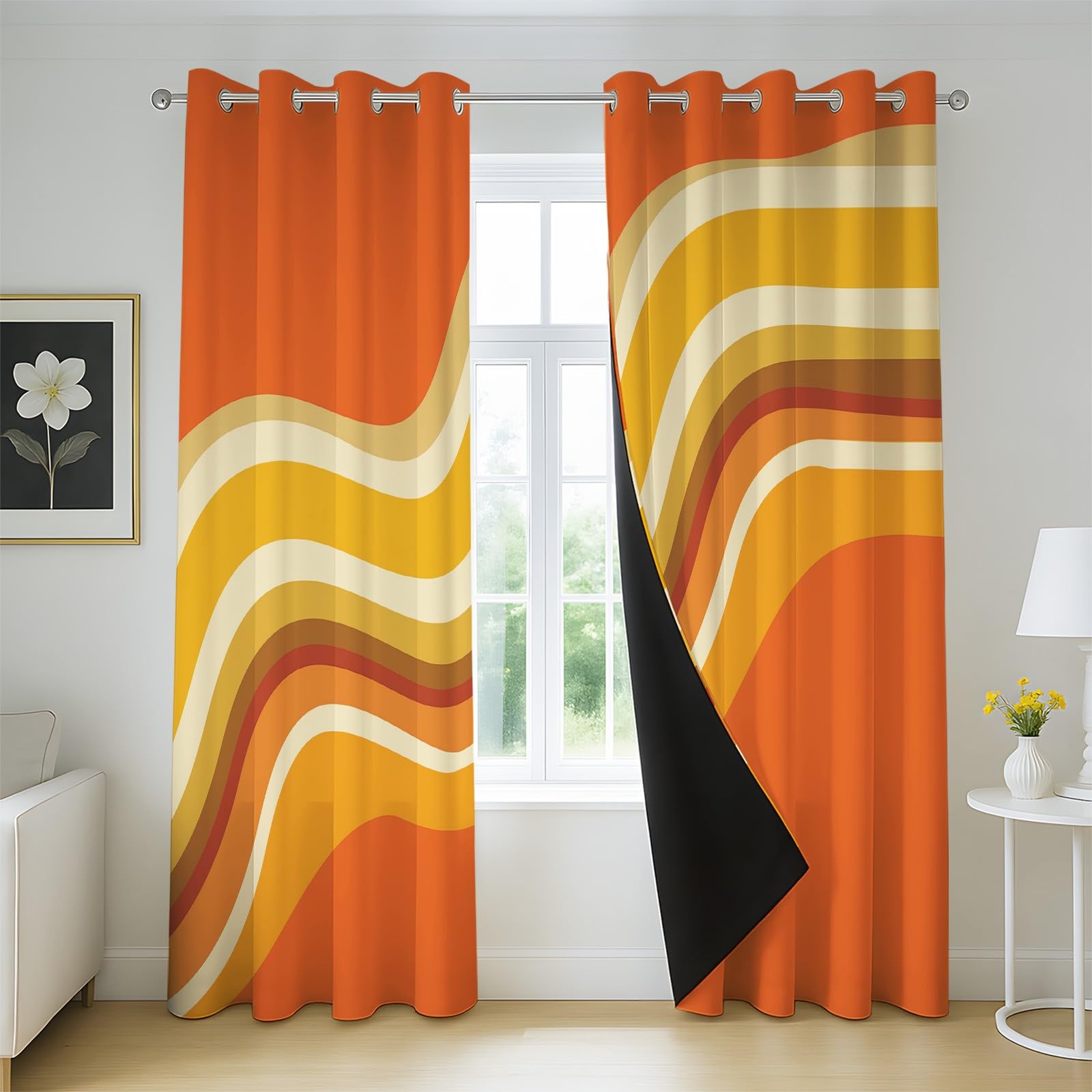 Abstrakcyjne zasłony zaciemniające w stylu vintage, do sypialni, 2 panele, 230 x 274 cm, geometryczne zasłony zaciemniające do salonu, zasłony na przelotkach, izolacja termiczna, dźwiękoszczelne