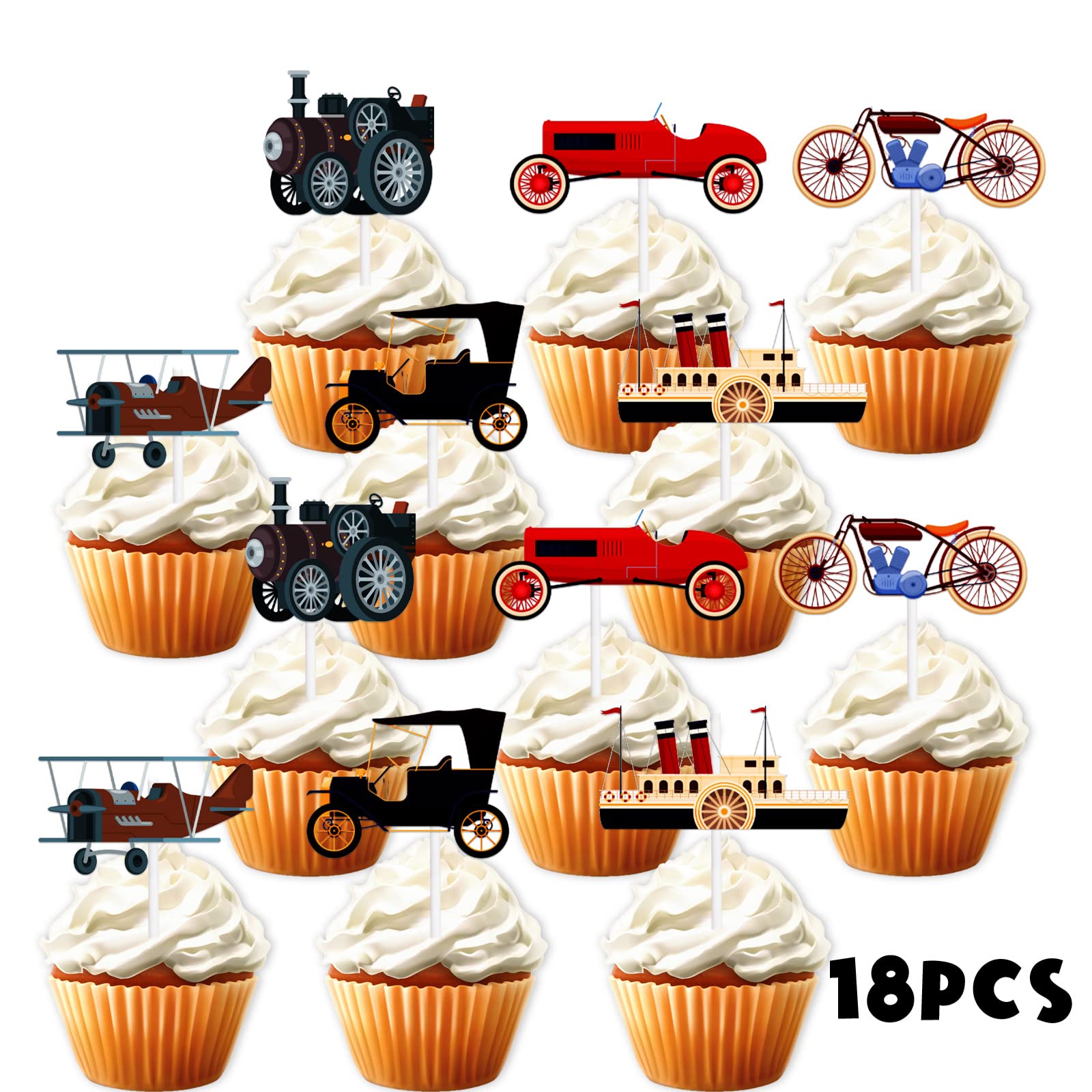 18pcs Blue Glitter Dessert Cupcake Topper Retro LETLIMIT