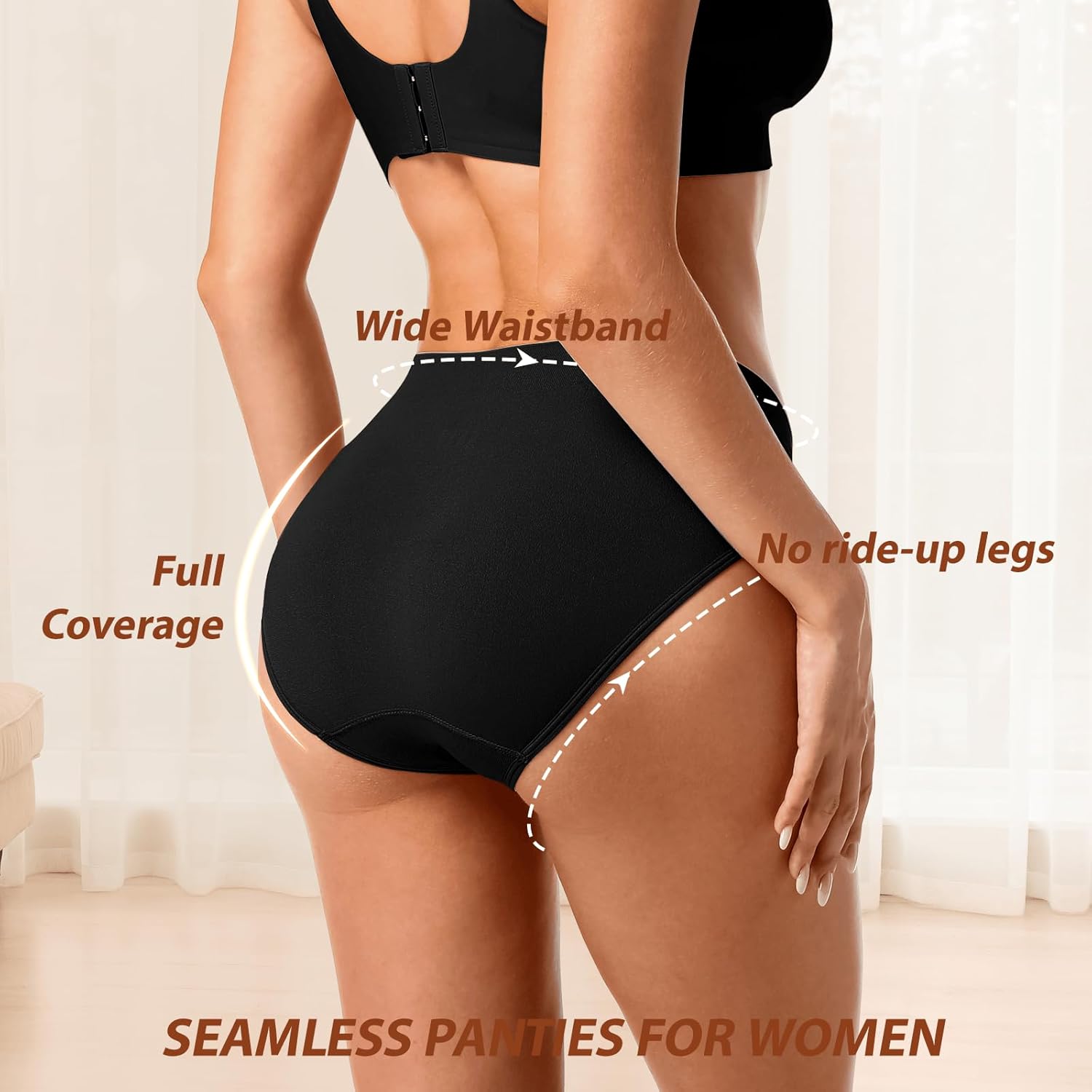 Women's Hi Cut Seamless Underwear - Mid Rise Nylon Soft Stretchy Panties No Show Full Coverage Briefs Multipack - Image 2