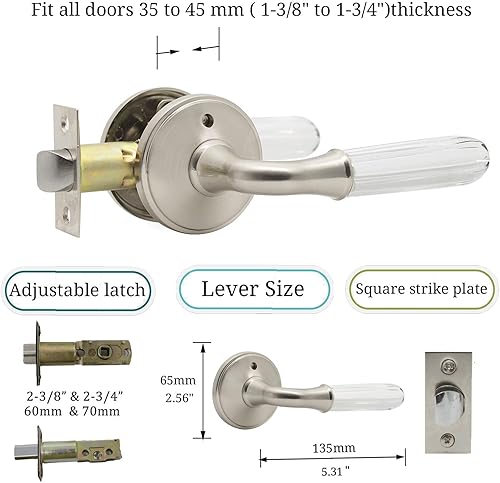 Miniatura 6 de goldentimehardware Manija de puerta de vidrio con acabado de níquel satinado, paquete de 4, función de privacidad para cama y baño, manija de puerta